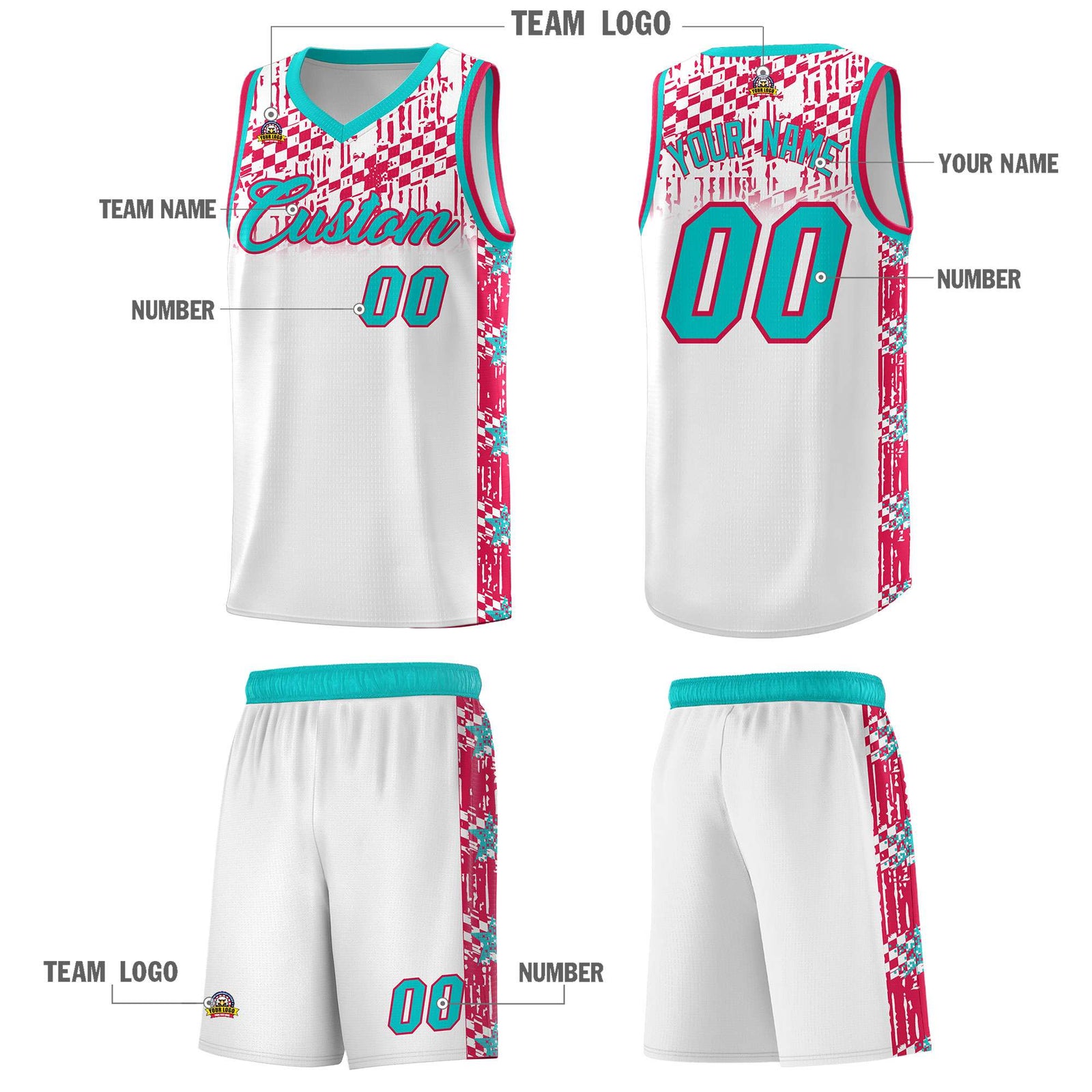 Custom White Mosaic Stars Pattern Sports Uniform Basketball Jersey