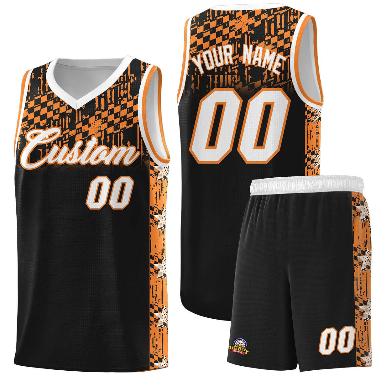 Custom Black Mosaic Stars Pattern Sports Uniform Basketball Jersey