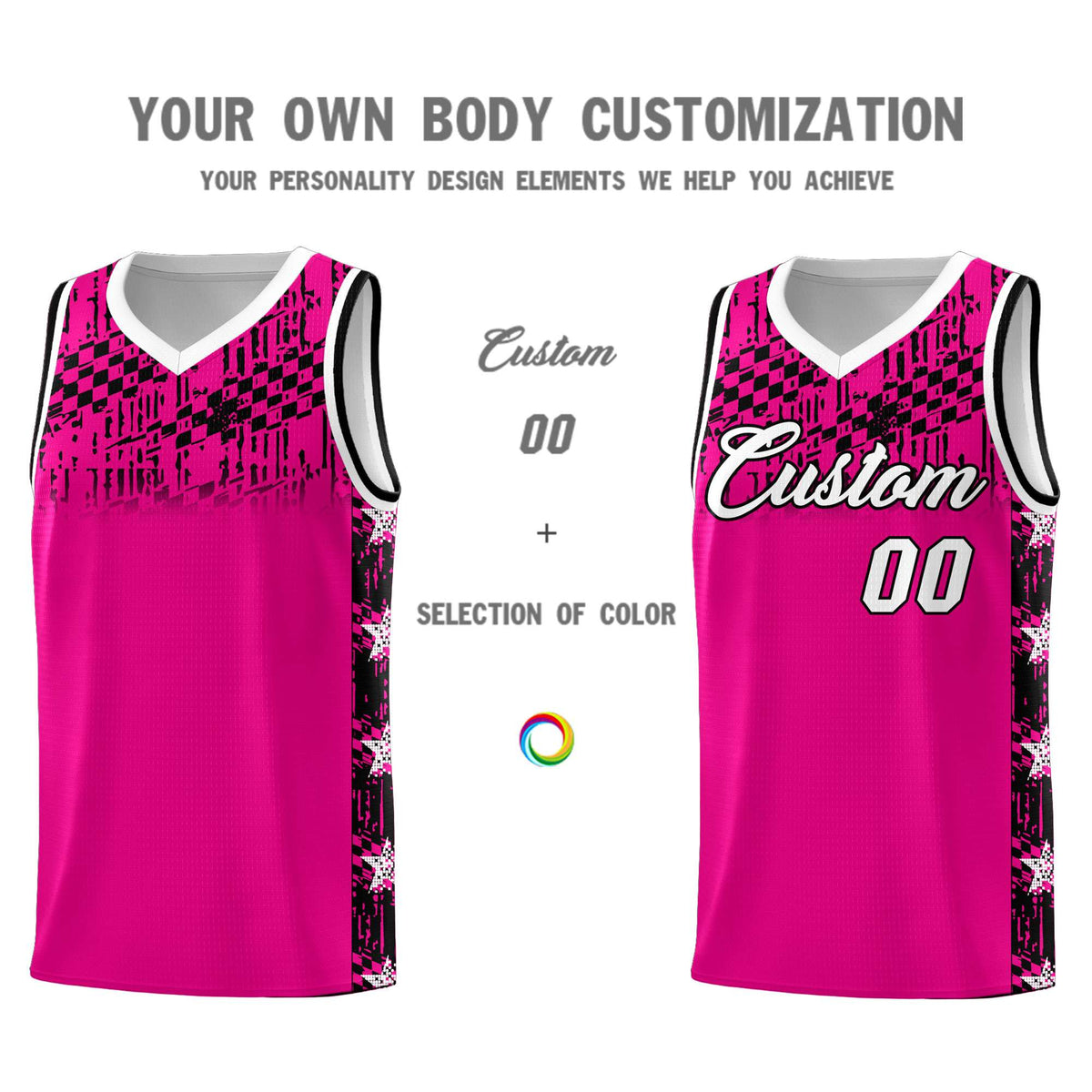 Custom Pink Mosaic Stars Pattern Sports Uniform Basketball Jersey