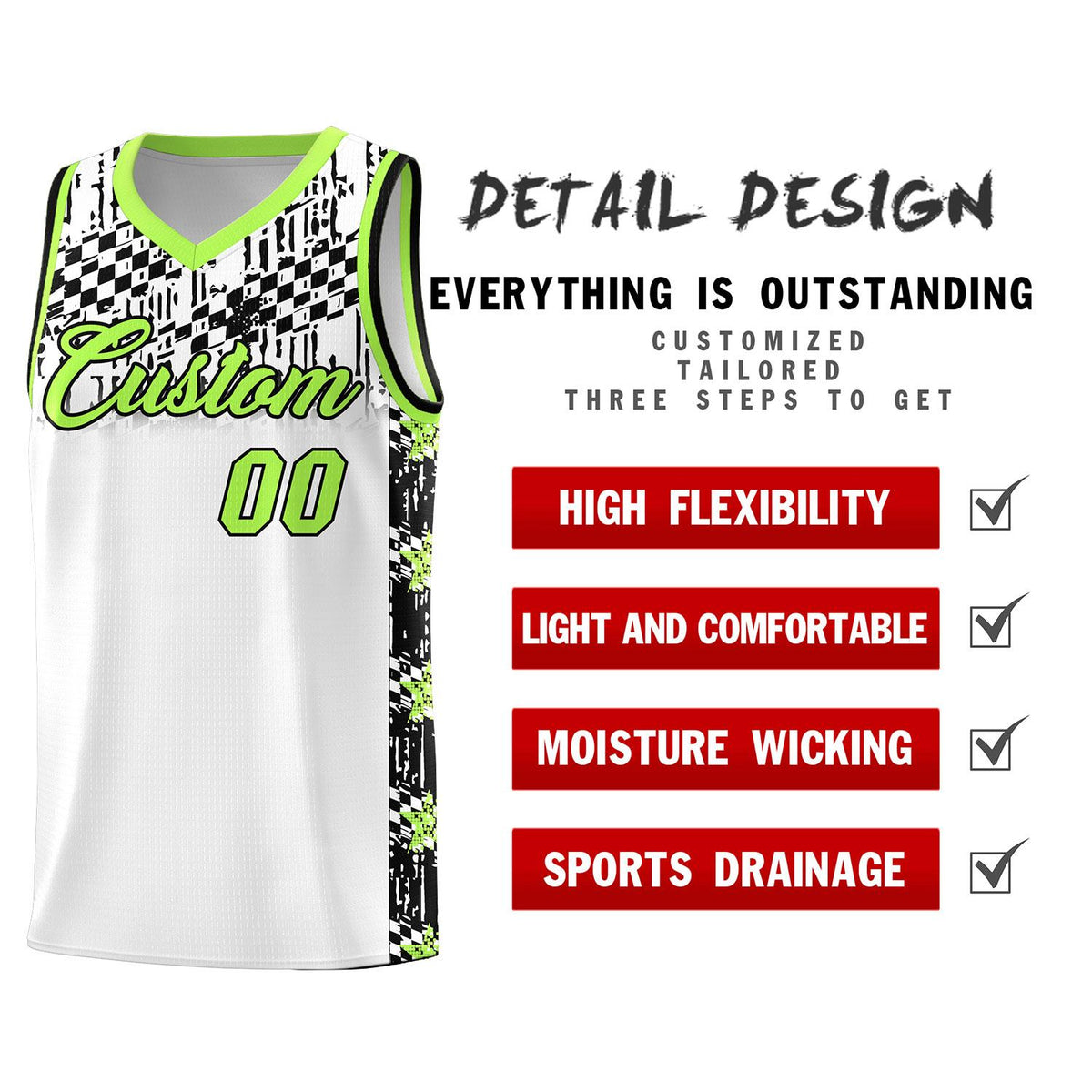 Custom White Mosaic Stars Pattern Sports Uniform Basketball Jersey