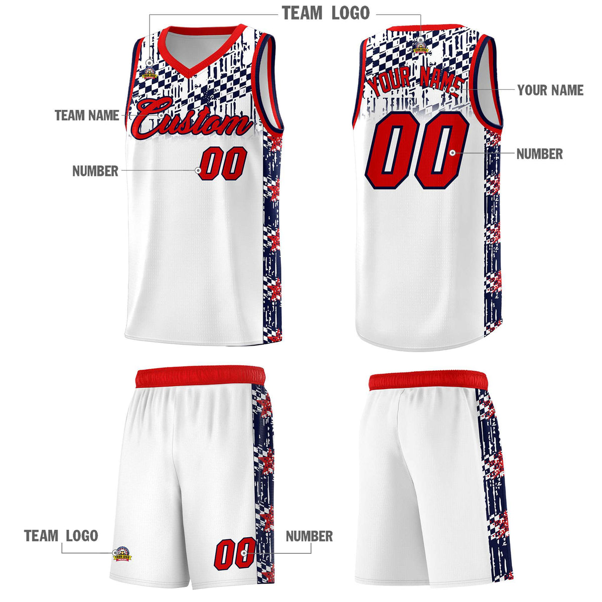 Custom White Mosaic Stars Pattern Sports Uniform Basketball Jersey