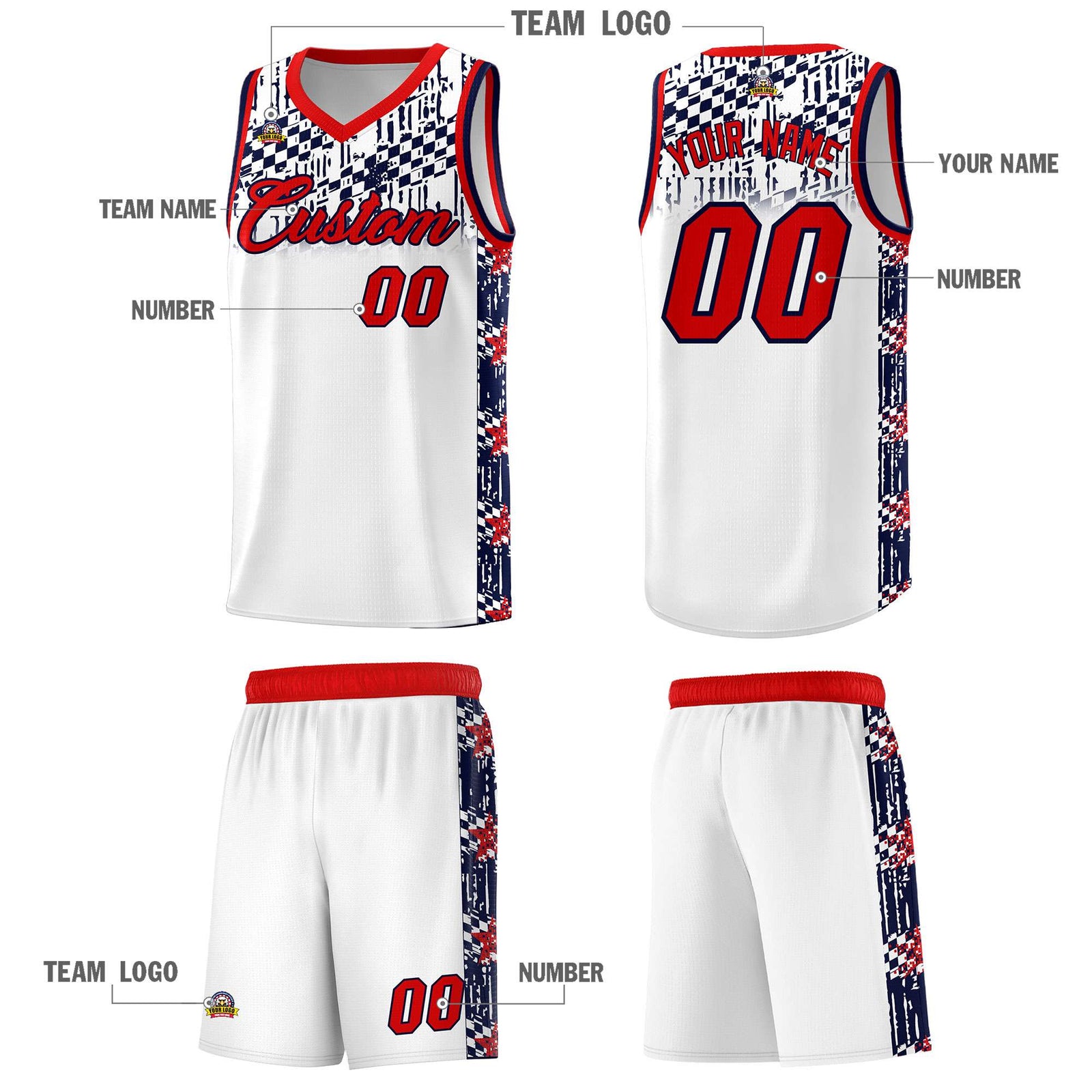 Custom White Mosaic Stars Pattern Sports Uniform Basketball Jersey