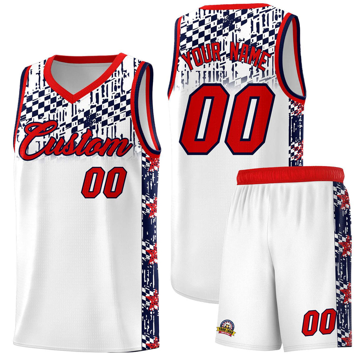 Custom White Mosaic Stars Pattern Sports Uniform Basketball Jersey