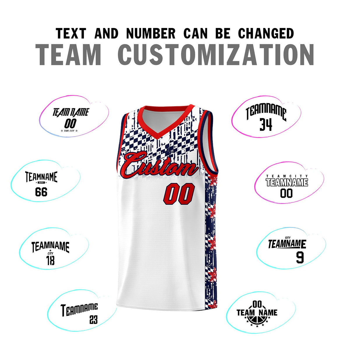 Custom White Mosaic Stars Pattern Sports Uniform Basketball Jersey