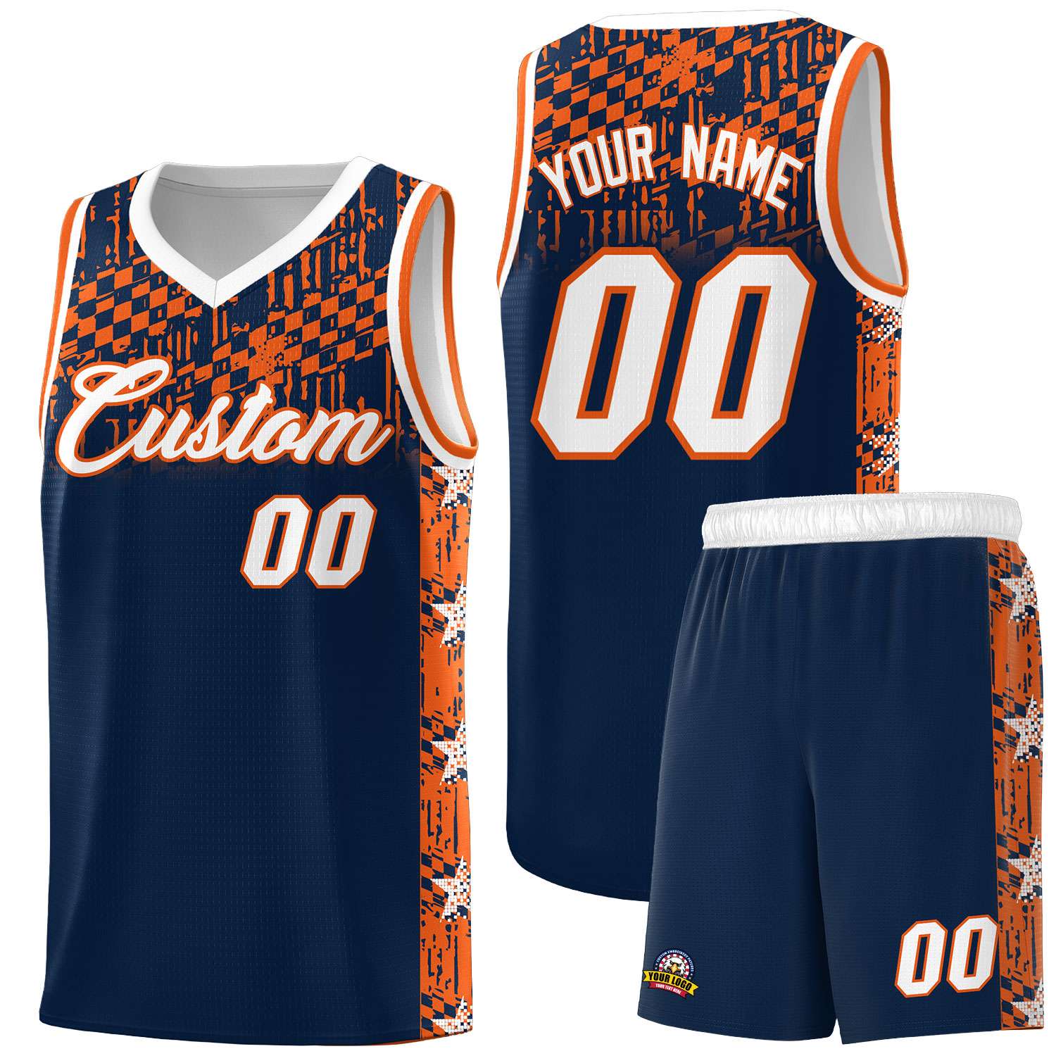 Custom Navy Mosaic Stars Pattern Sports Uniform Basketball Jersey