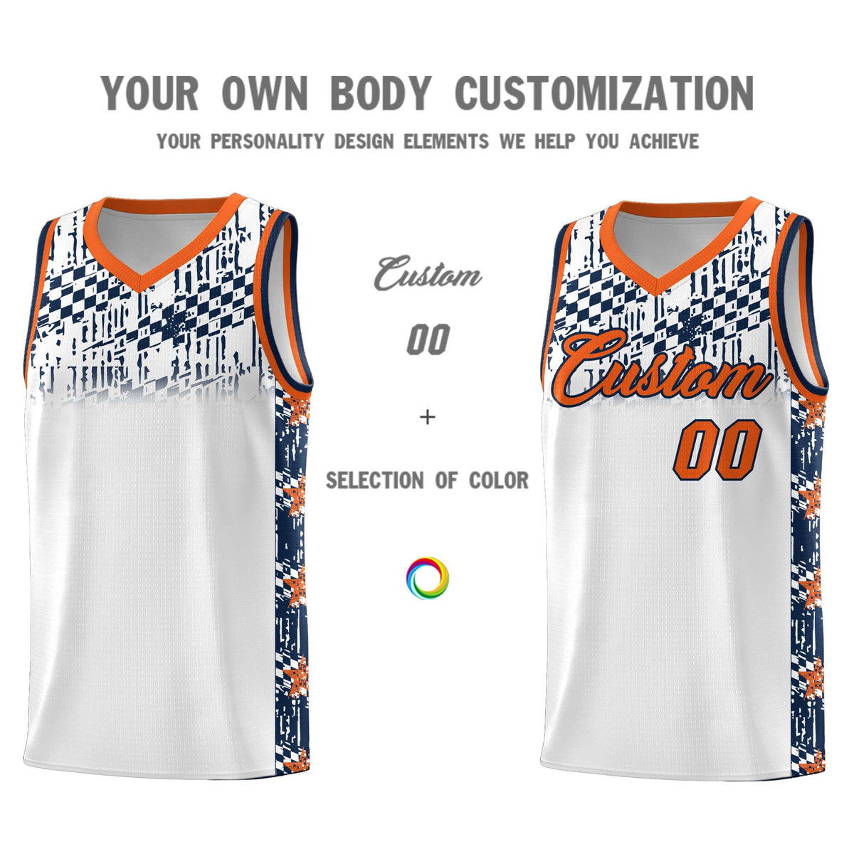 Custom White Mosaic Stars Pattern Sports Uniform Basketball Jersey