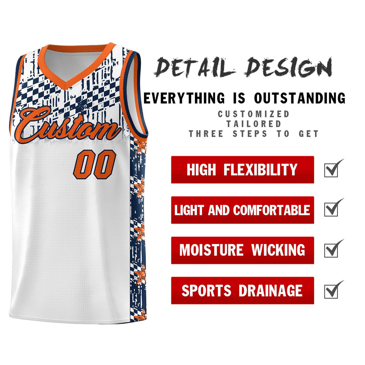Custom White Mosaic Stars Pattern Sports Uniform Basketball Jersey