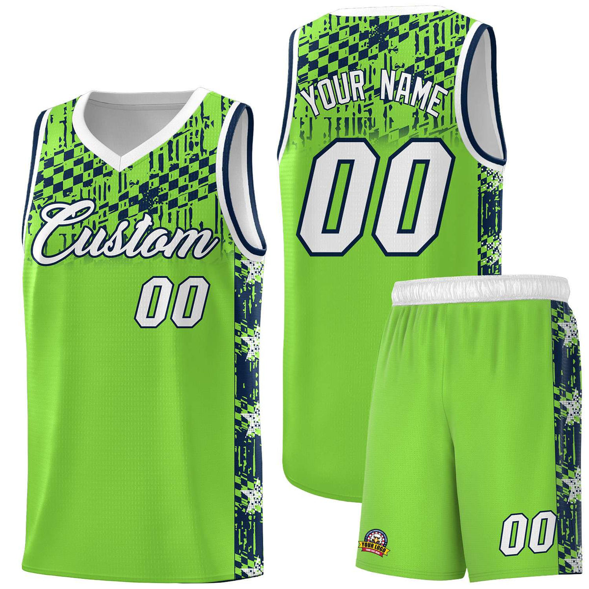 Custom Neon Green Mosaic Stars Pattern Sports Uniform Basketball Jersey