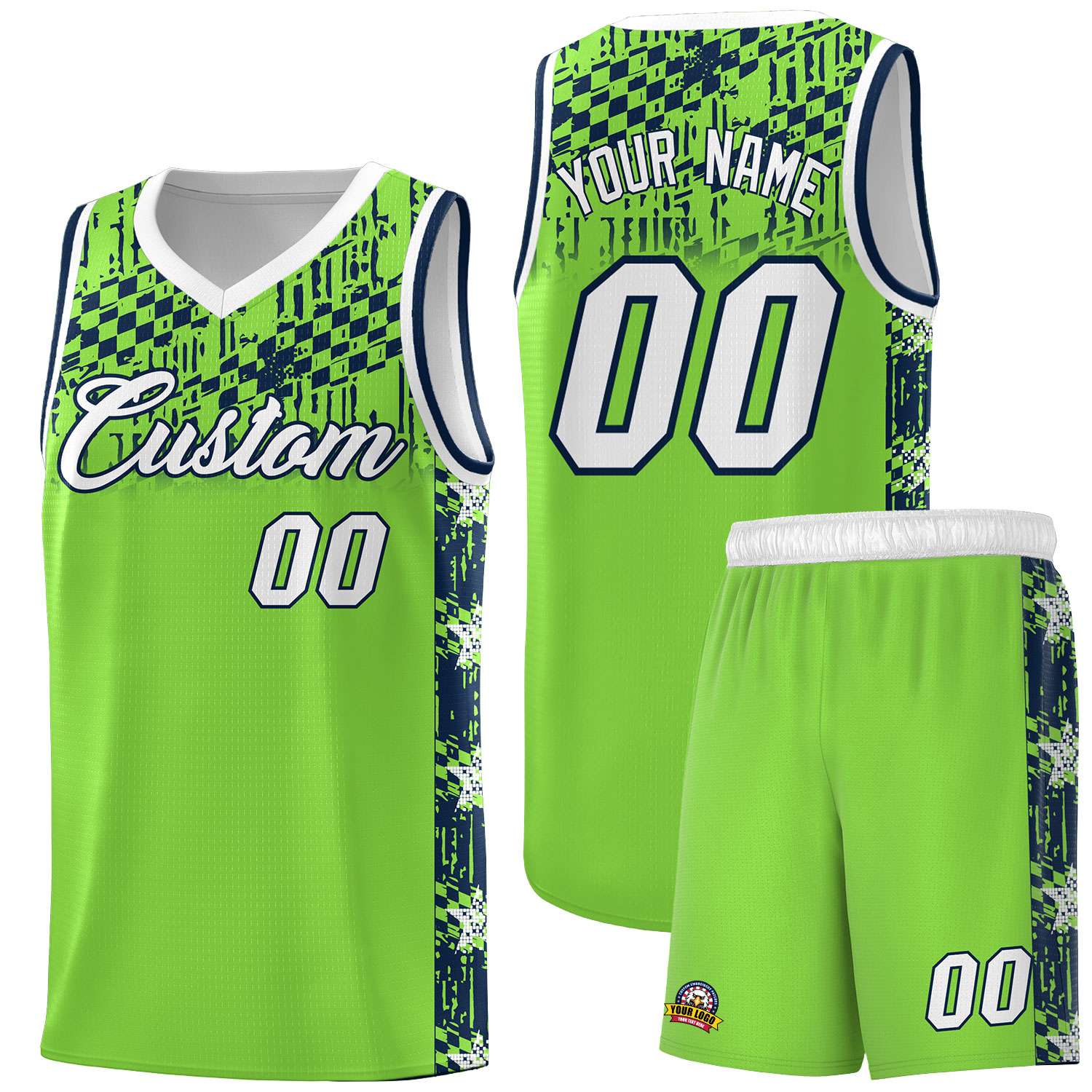 Custom Neon Green Mosaic Stars Pattern Sports Uniform Basketball Jersey