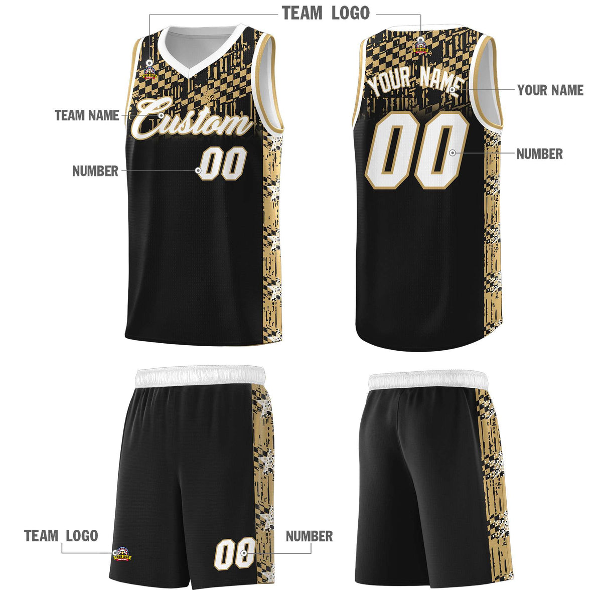 Custom Black Mosaic Stars Pattern Sports Uniform Basketball Jersey