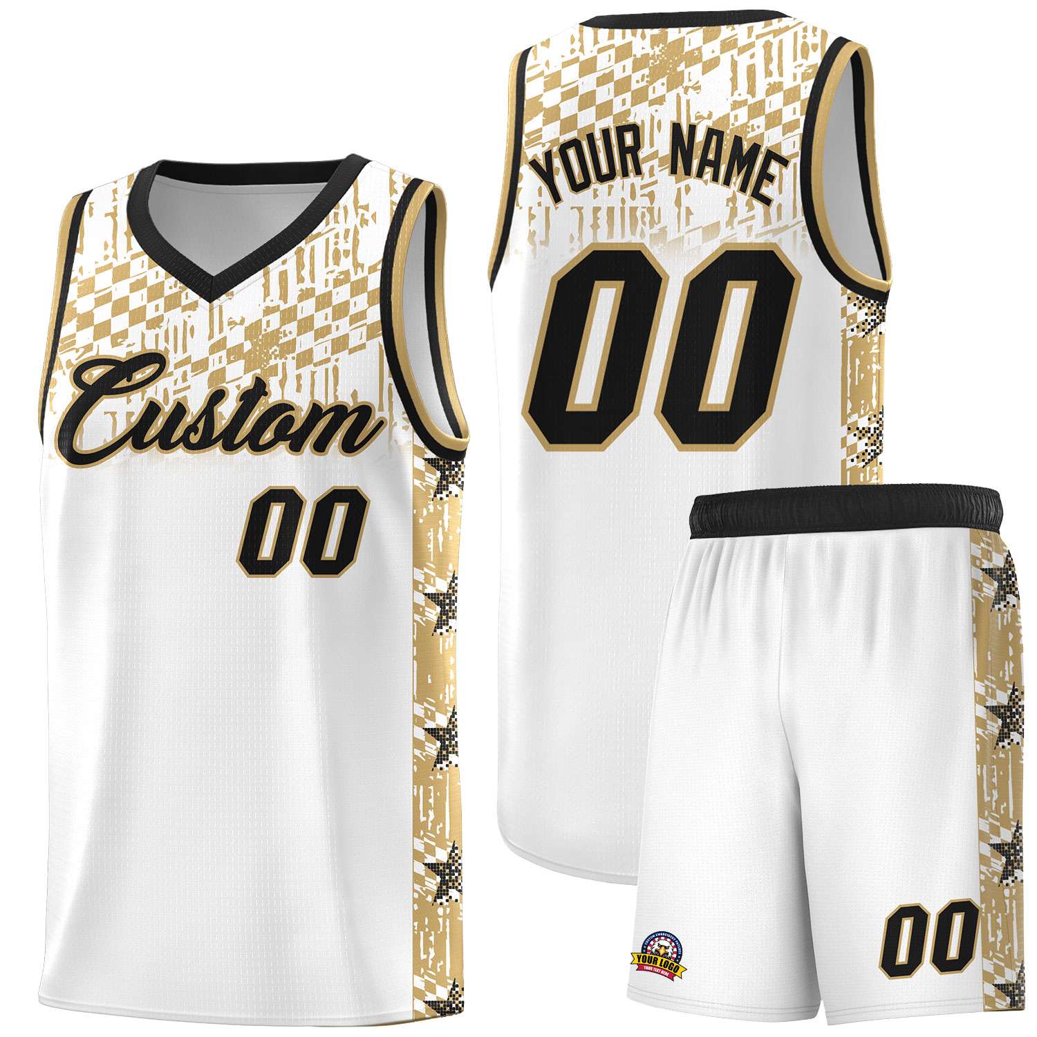 Custom White Mosaic Stars Pattern Sports Uniform Basketball Jersey