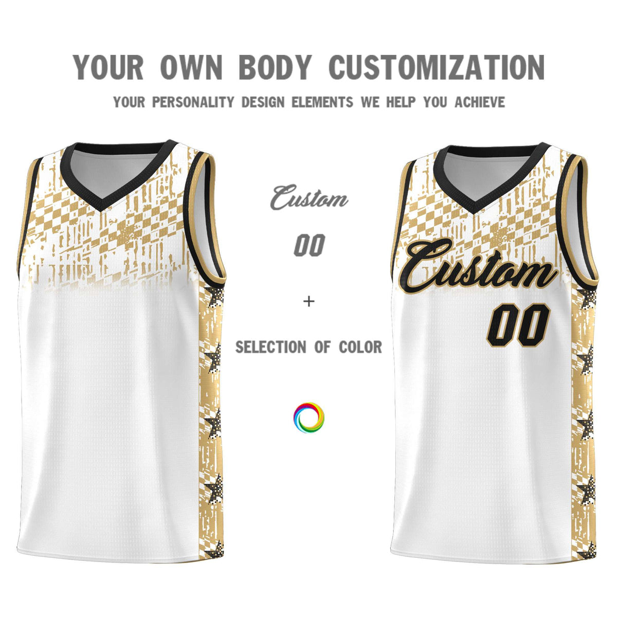 Custom White Mosaic Stars Pattern Sports Uniform Basketball Jersey