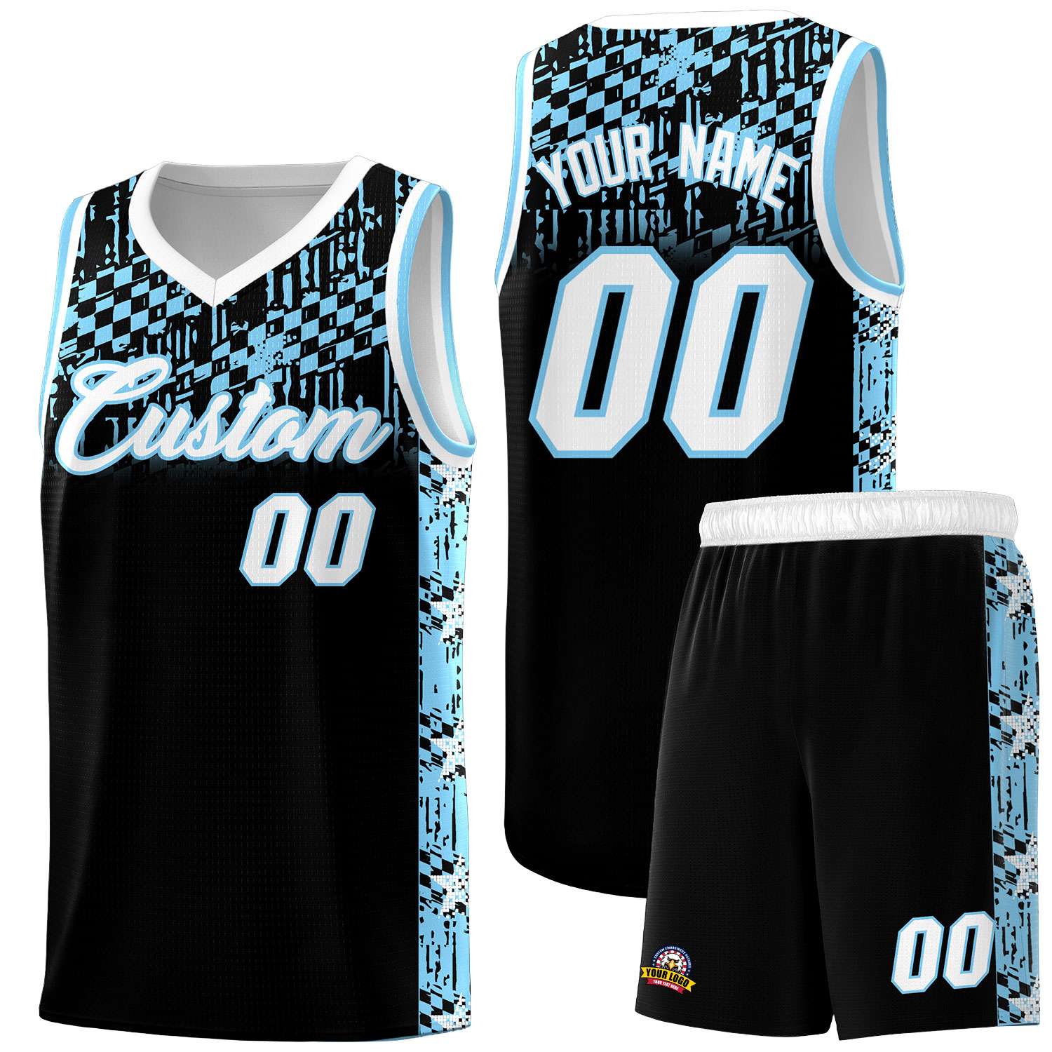 Custom Black Mosaic Stars Pattern Sports Uniform Basketball Jersey