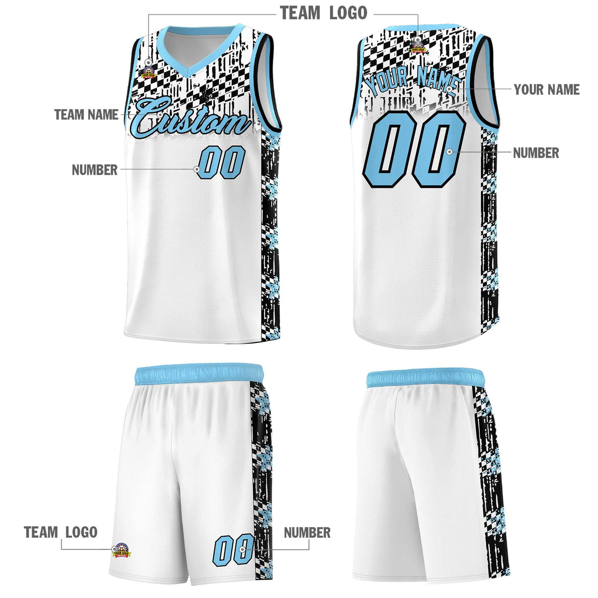 Custom White Mosaic Stars Pattern Sports Uniform Basketball Jersey