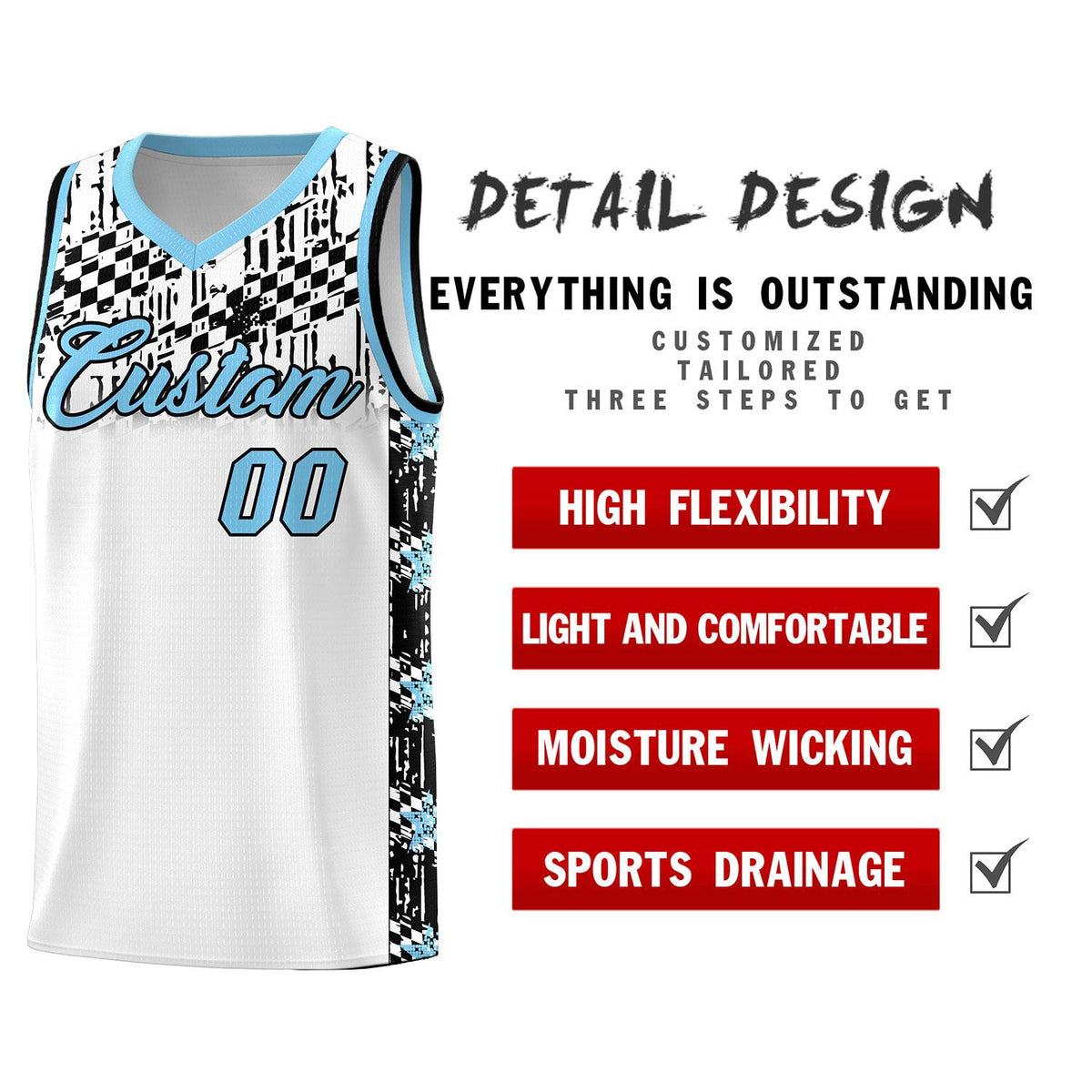 Custom White Mosaic Stars Pattern Sports Uniform Basketball Jersey