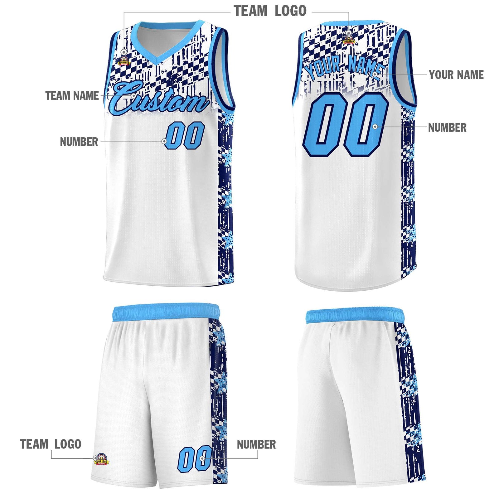 Custom White Mosaic Stars Pattern Sports Uniform Basketball Jersey