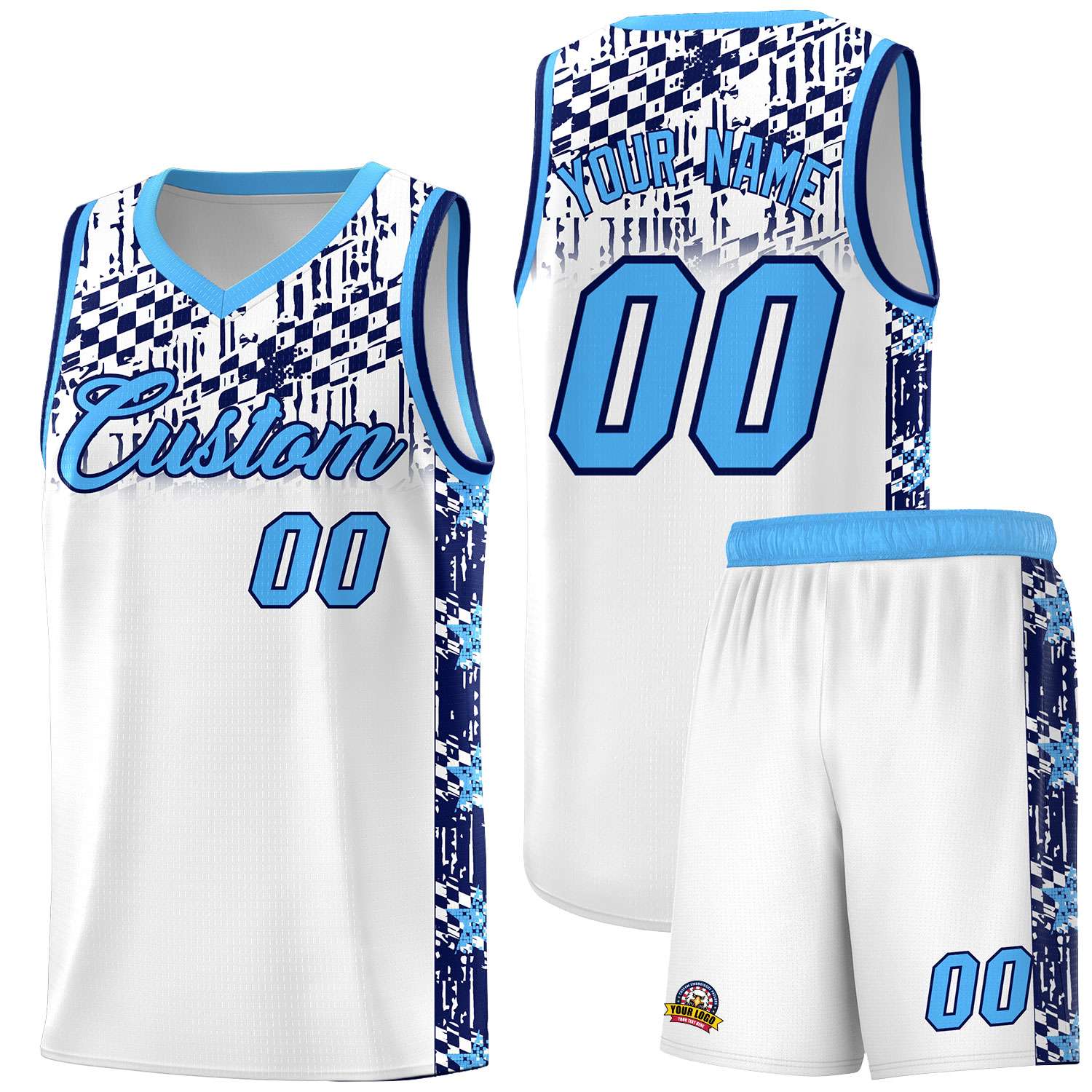 Custom White Mosaic Stars Pattern Sports Uniform Basketball Jersey