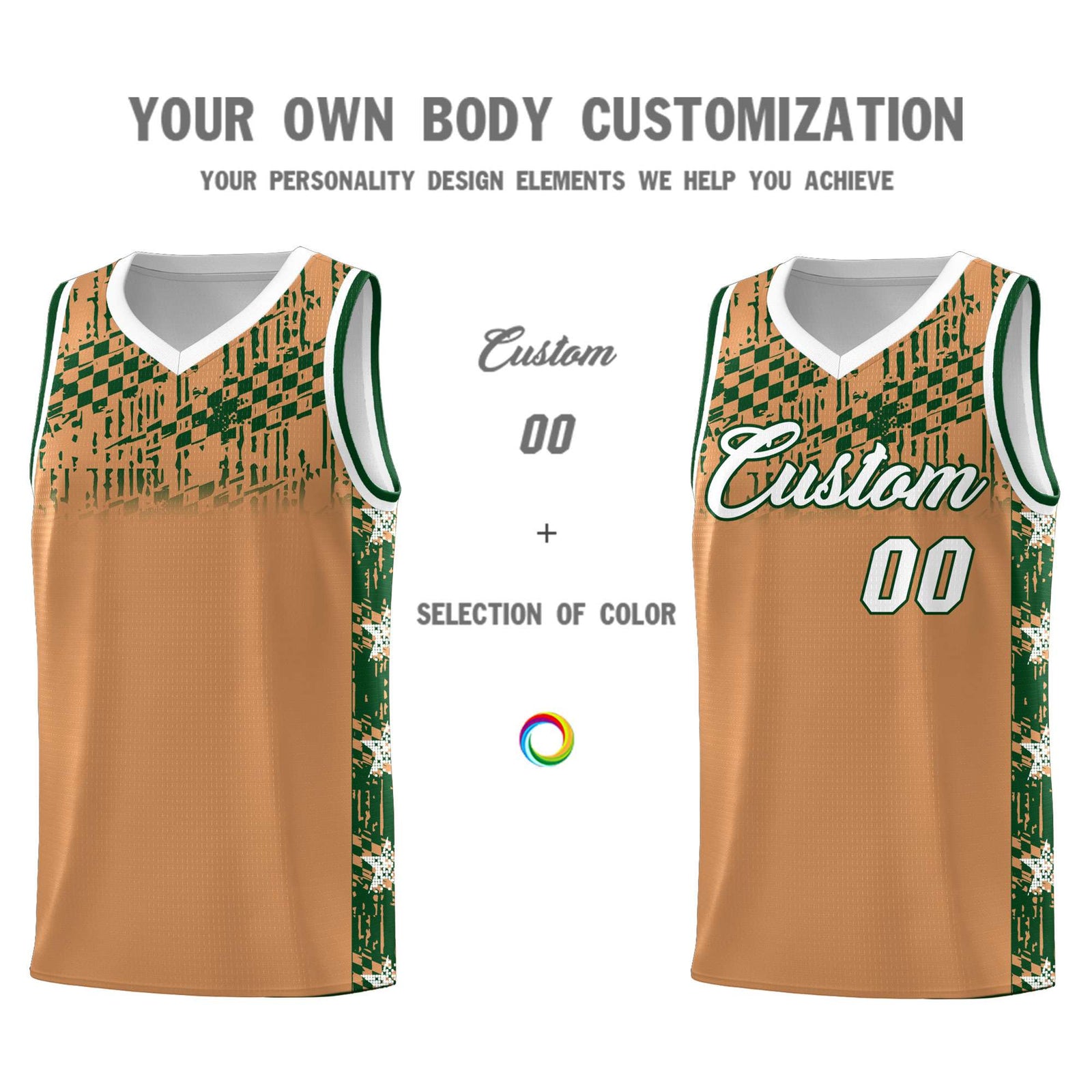 Custom Buckskin Brown Mosaic Stars Pattern Sports Uniform Basketball Jersey