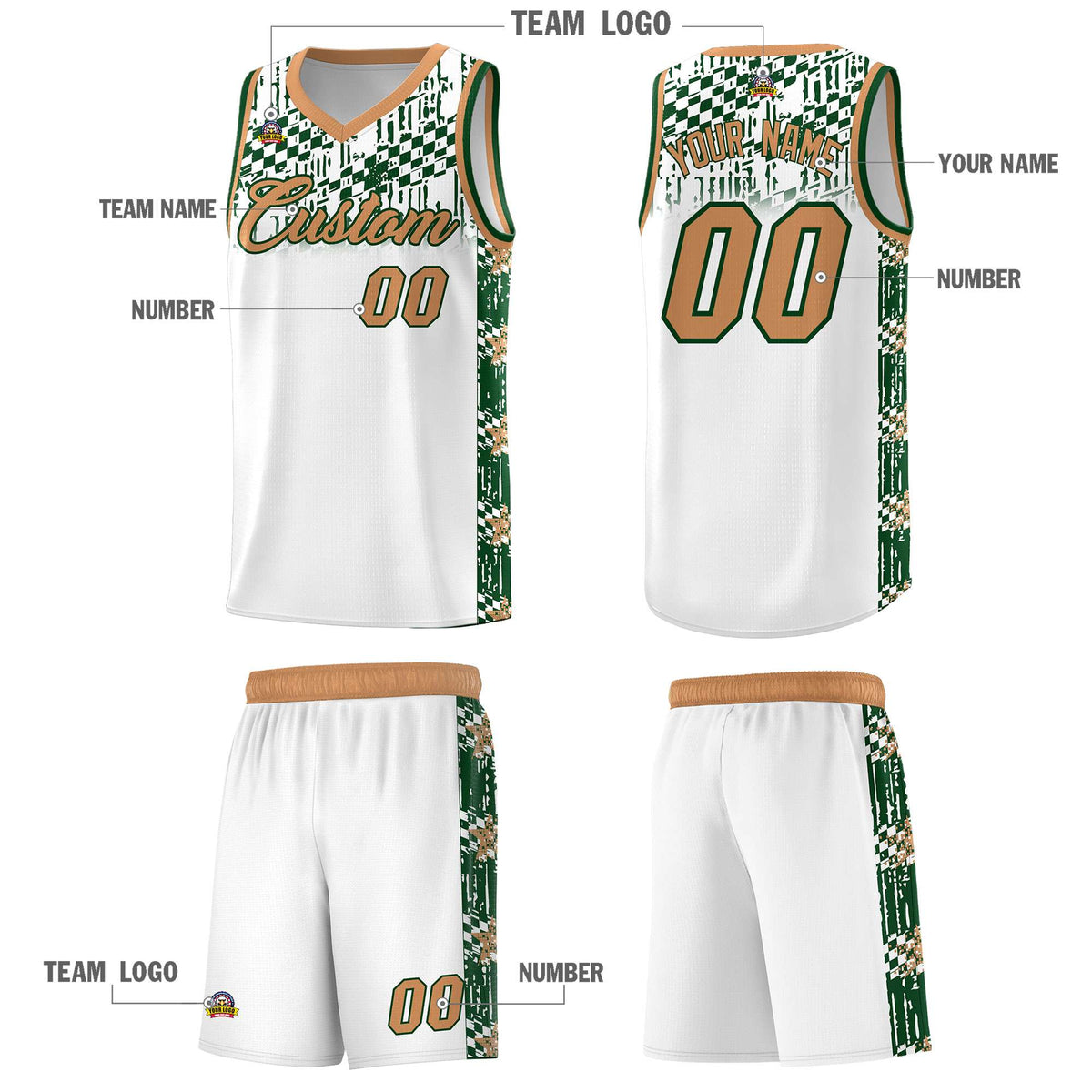 Custom White Mosaic Stars Pattern Sports Uniform Basketball Jersey
