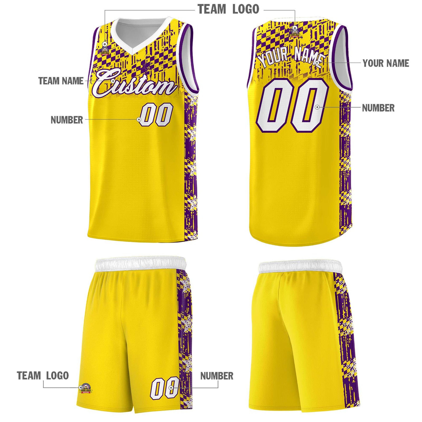 Custom Gold Mosaic Stars Pattern Sports Uniform Basketball Jersey