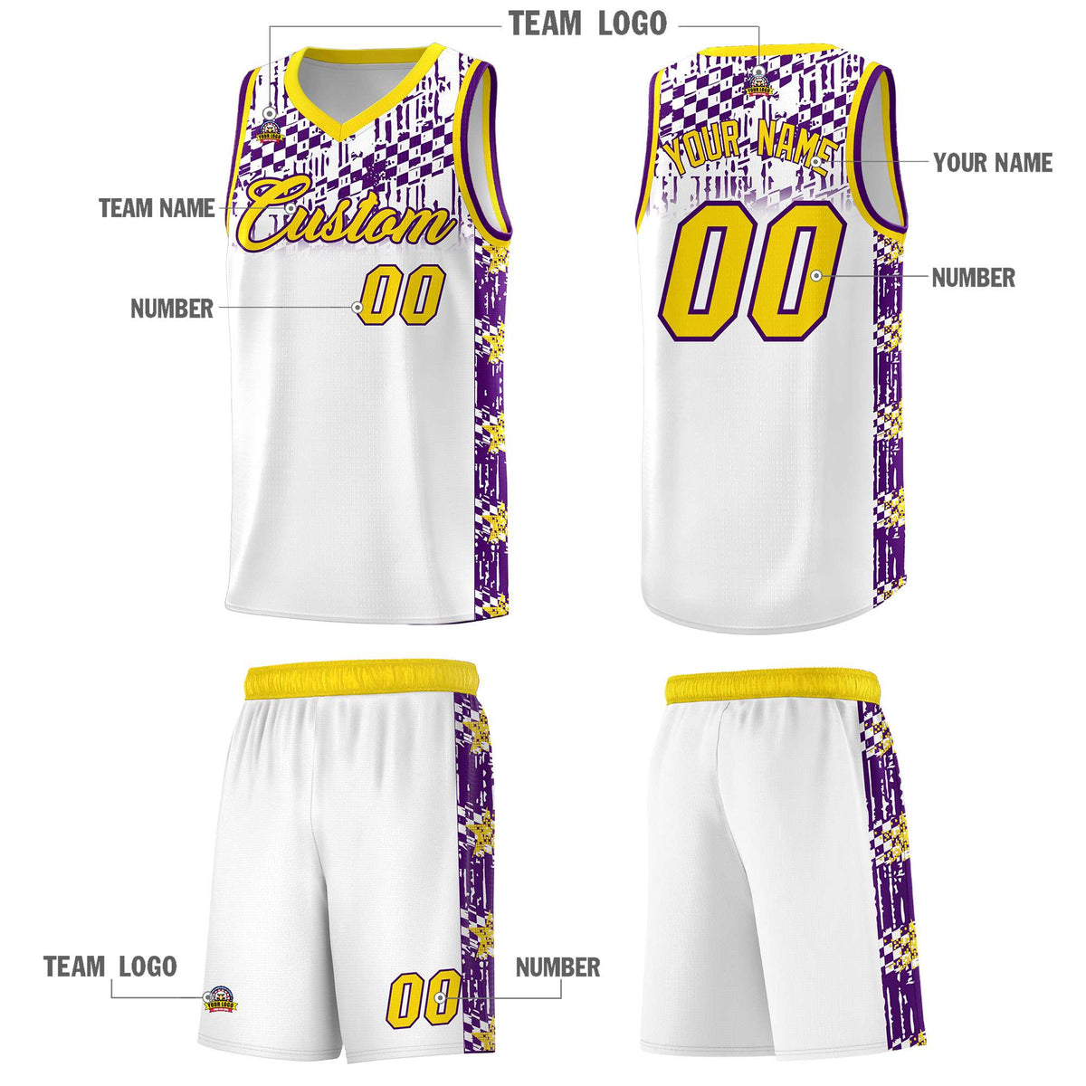 Custom White Mosaic Stars Pattern Sports Uniform Basketball Jersey