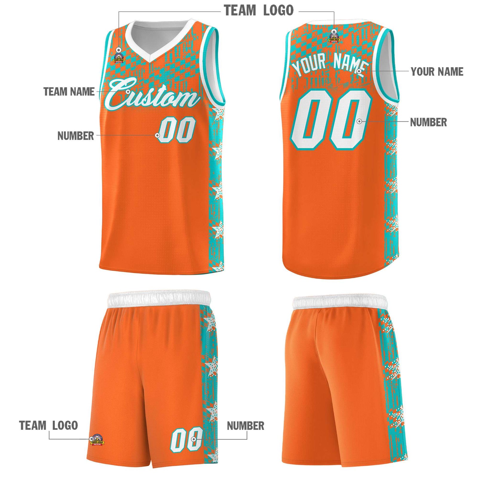 Custom Orange Mosaic Stars Pattern Sports Uniform Basketball Jersey