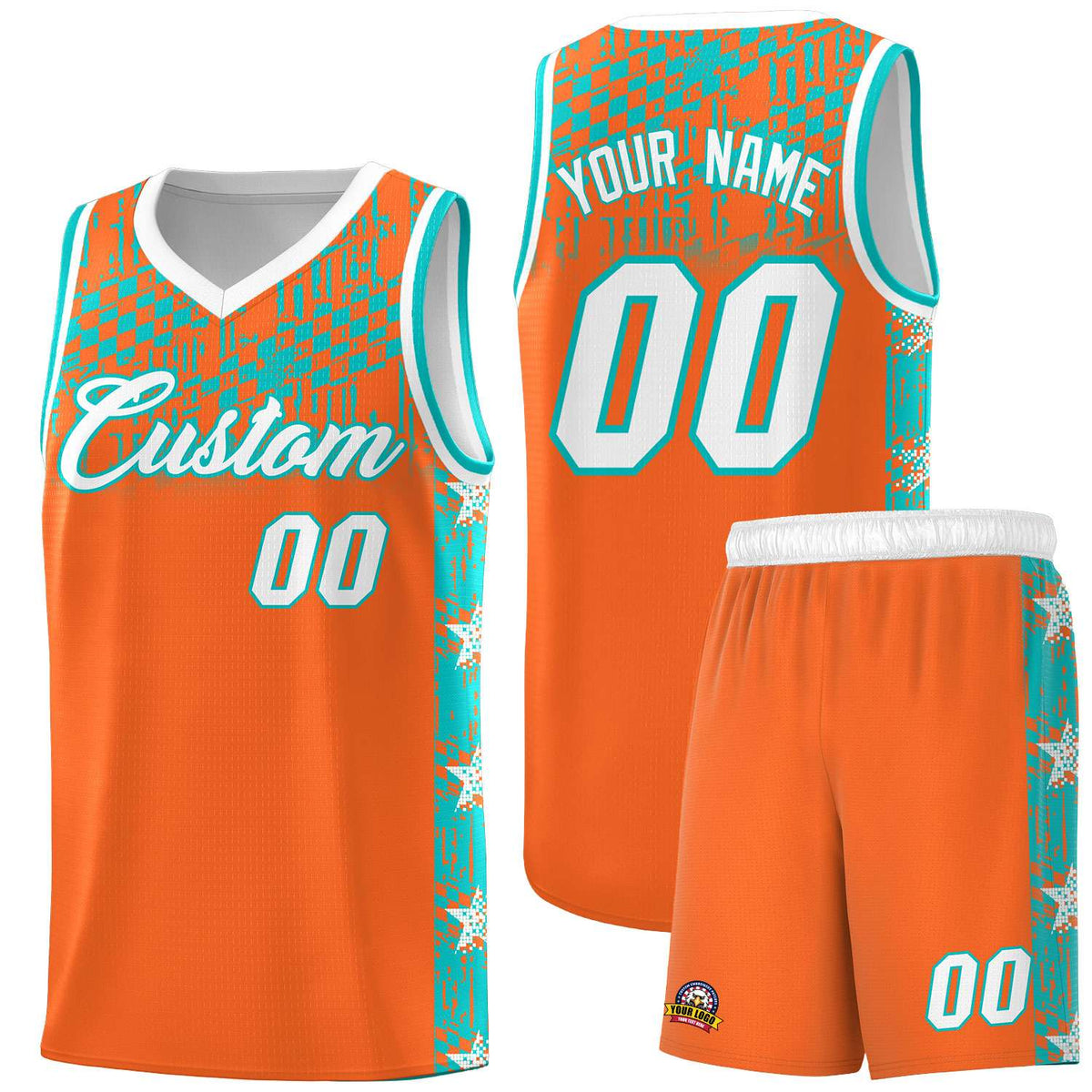 Custom Orange Mosaic Stars Pattern Sports Uniform Basketball Jersey
