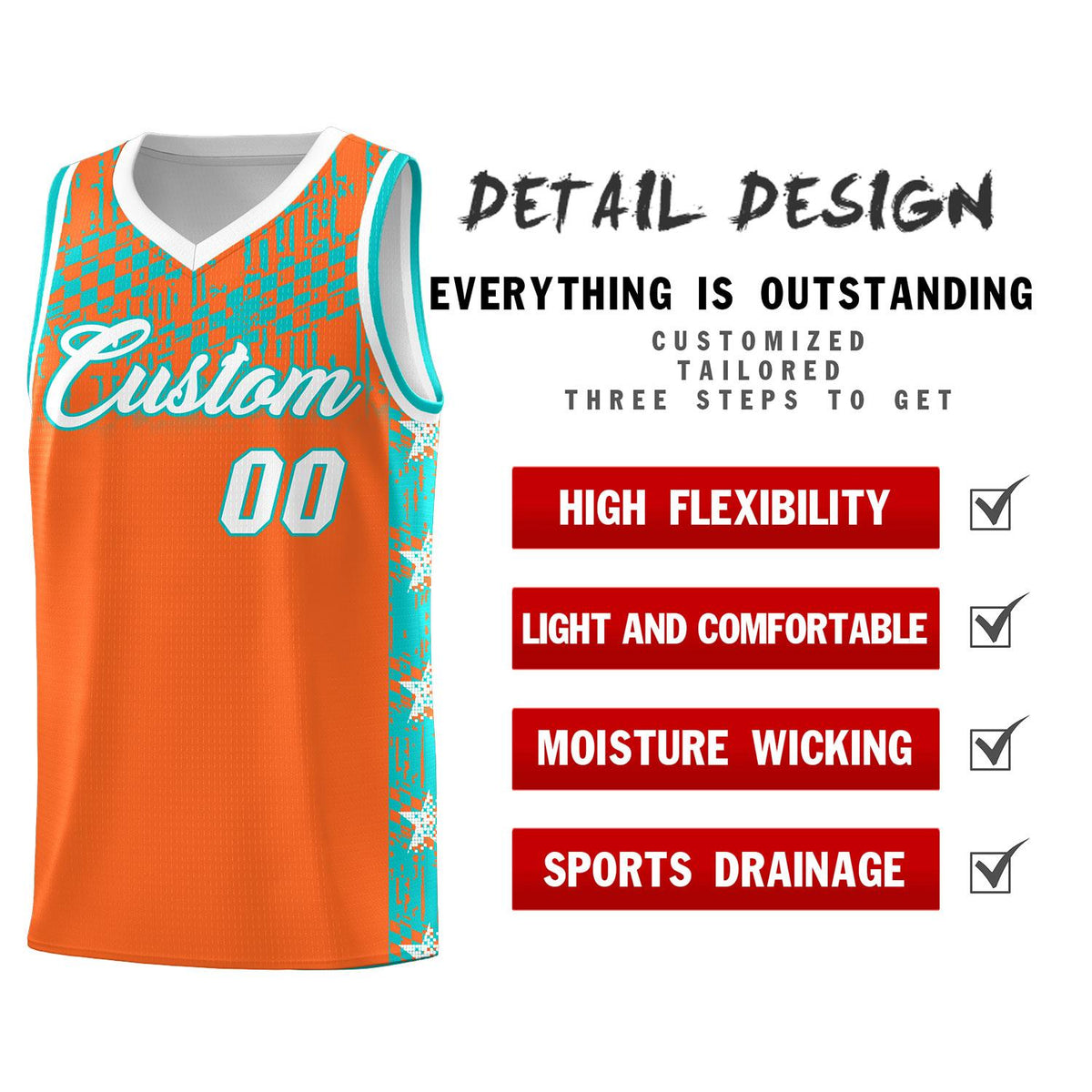 Custom Orange Mosaic Stars Pattern Sports Uniform Basketball Jersey