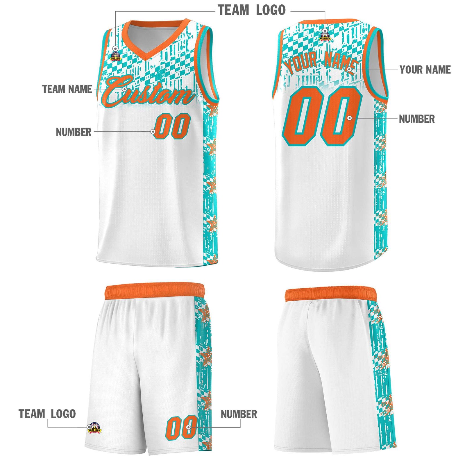 Custom White Mosaic Stars Pattern Sports Uniform Basketball Jersey