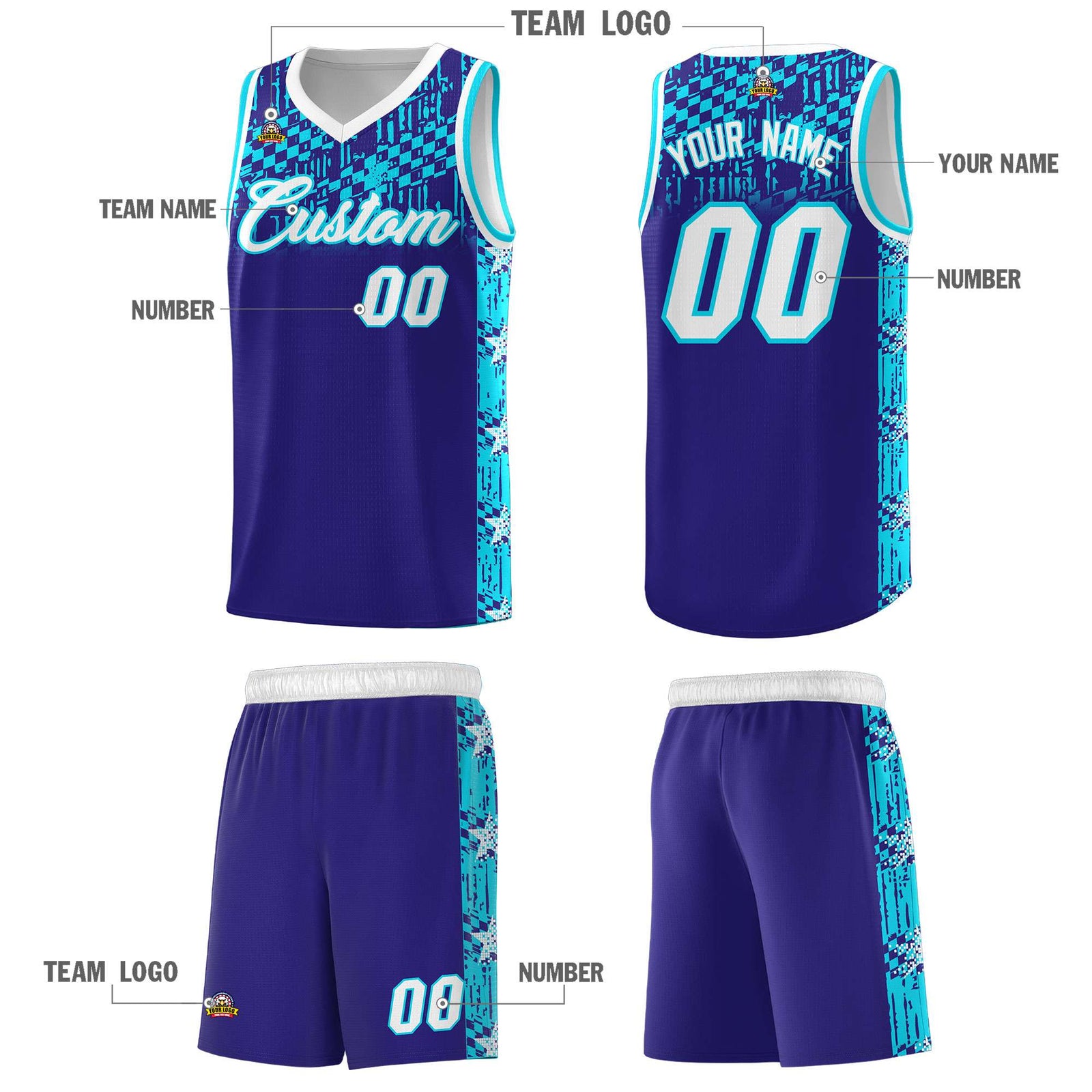 Custom Royal Mosaic Stars Pattern Sports Uniform Basketball Jersey