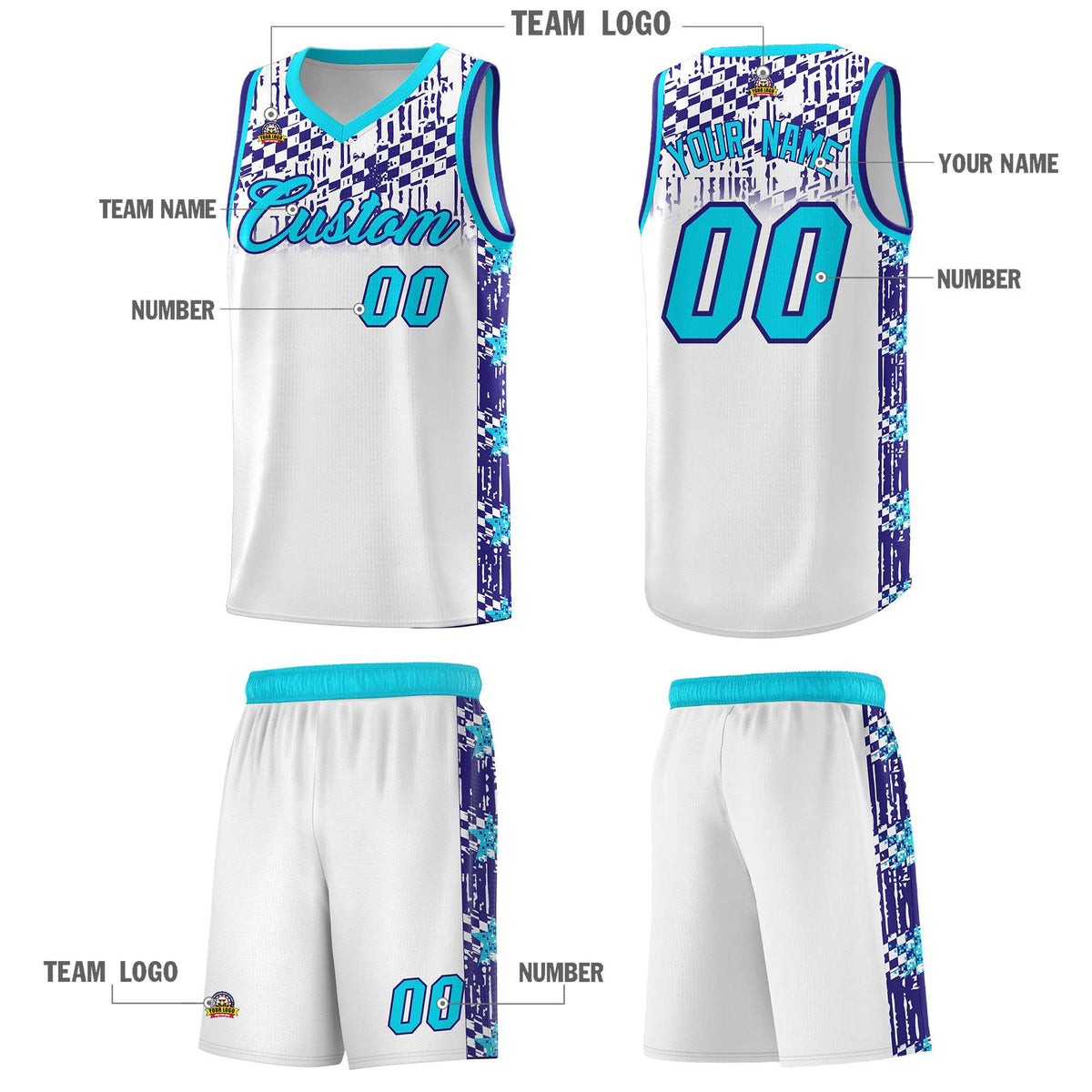 Custom White Mosaic Stars Pattern Sports Uniform Basketball Jersey