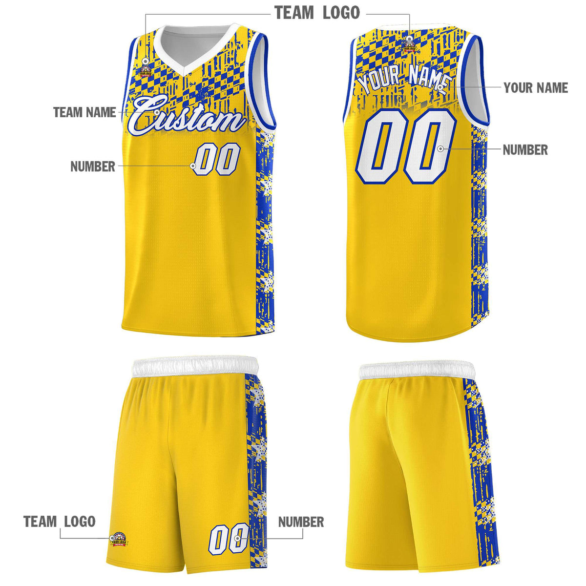 Custom Gold Mosaic Stars Pattern Sports Uniform Basketball Jersey