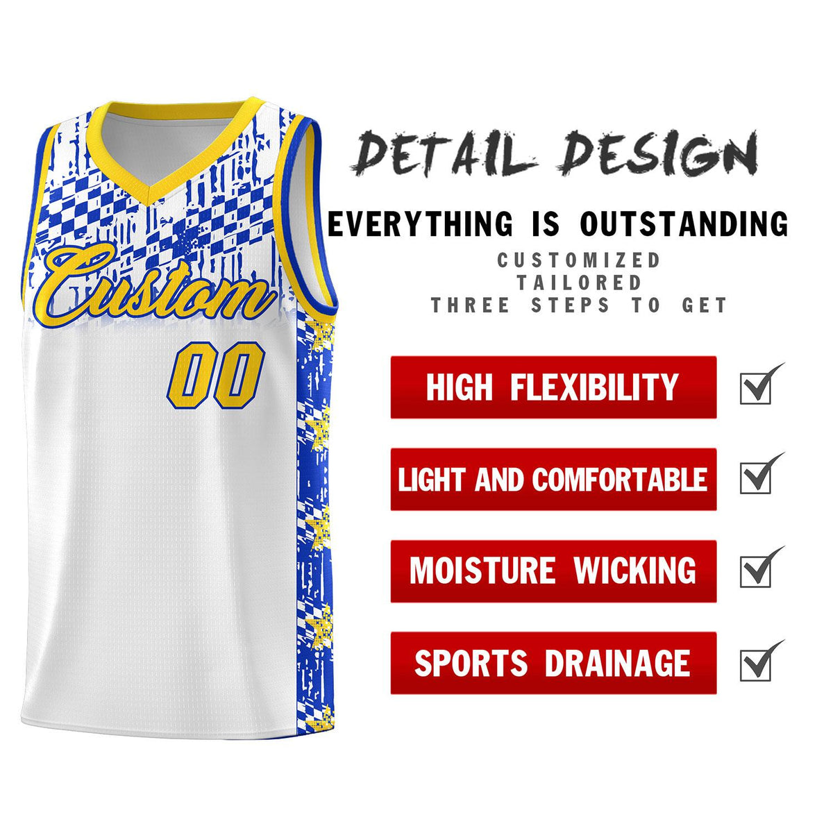 Custom White Mosaic Stars Pattern Sports Uniform Basketball Jersey