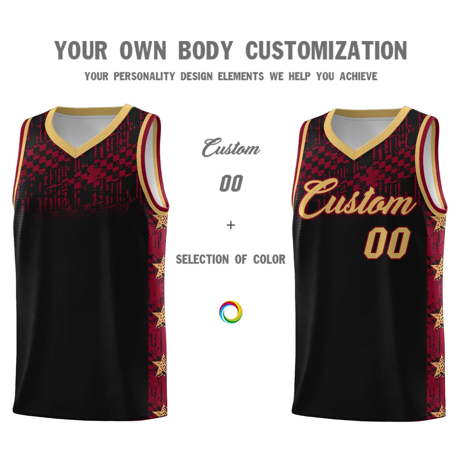 Custom Black Mosaic Stars Pattern Sports Uniform Basketball Jersey