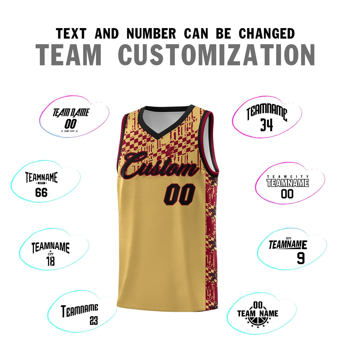 Custom Old Gold Mosaic Stars Pattern Sports Uniform Basketball Jersey