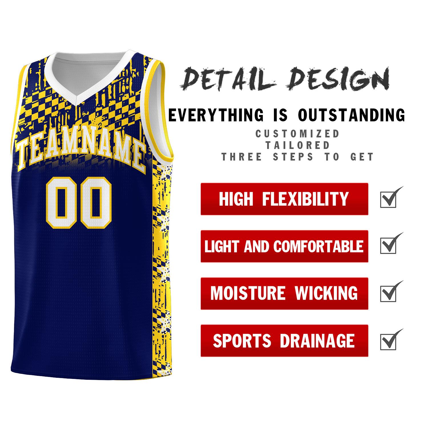 Custom Navy Mosaic Stars Pattern Sports Uniform Basketball Jersey