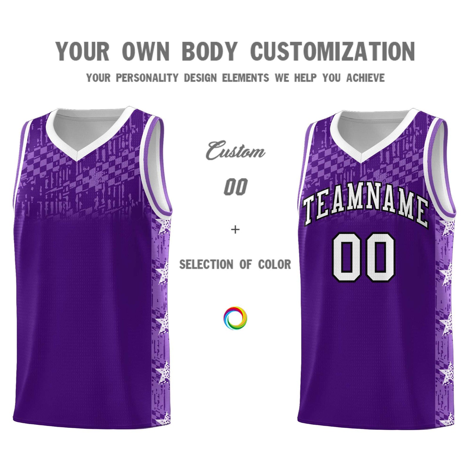 Custom Purple Mosaic Stars Pattern Sports Uniform Basketball Jersey