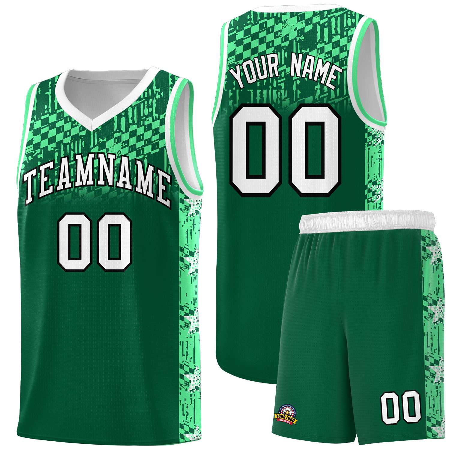 Custom Kelly Green Mosaic Stars Pattern Sports Uniform Basketball Jersey