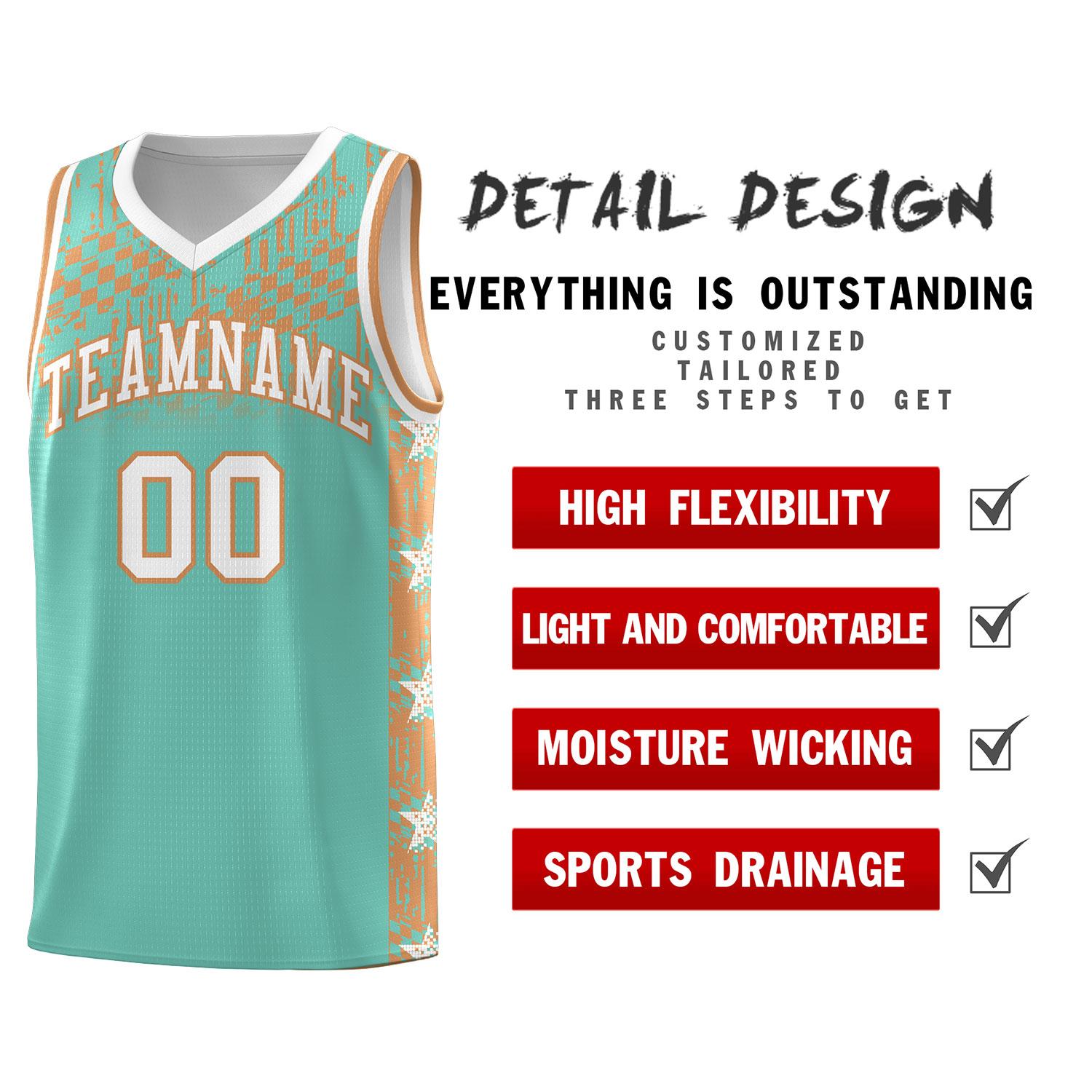 Custom Bright Green Mosaic Stars Pattern Sports Uniform Basketball Jersey