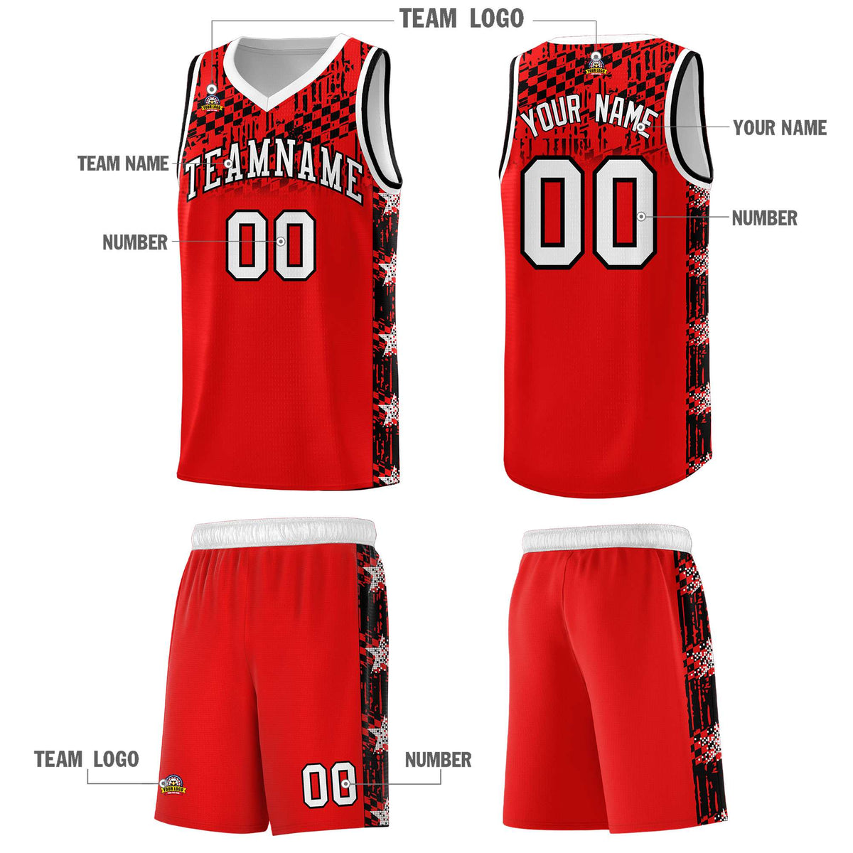 Custom Red Mosaic Stars Pattern Sports Uniform Basketball Jersey