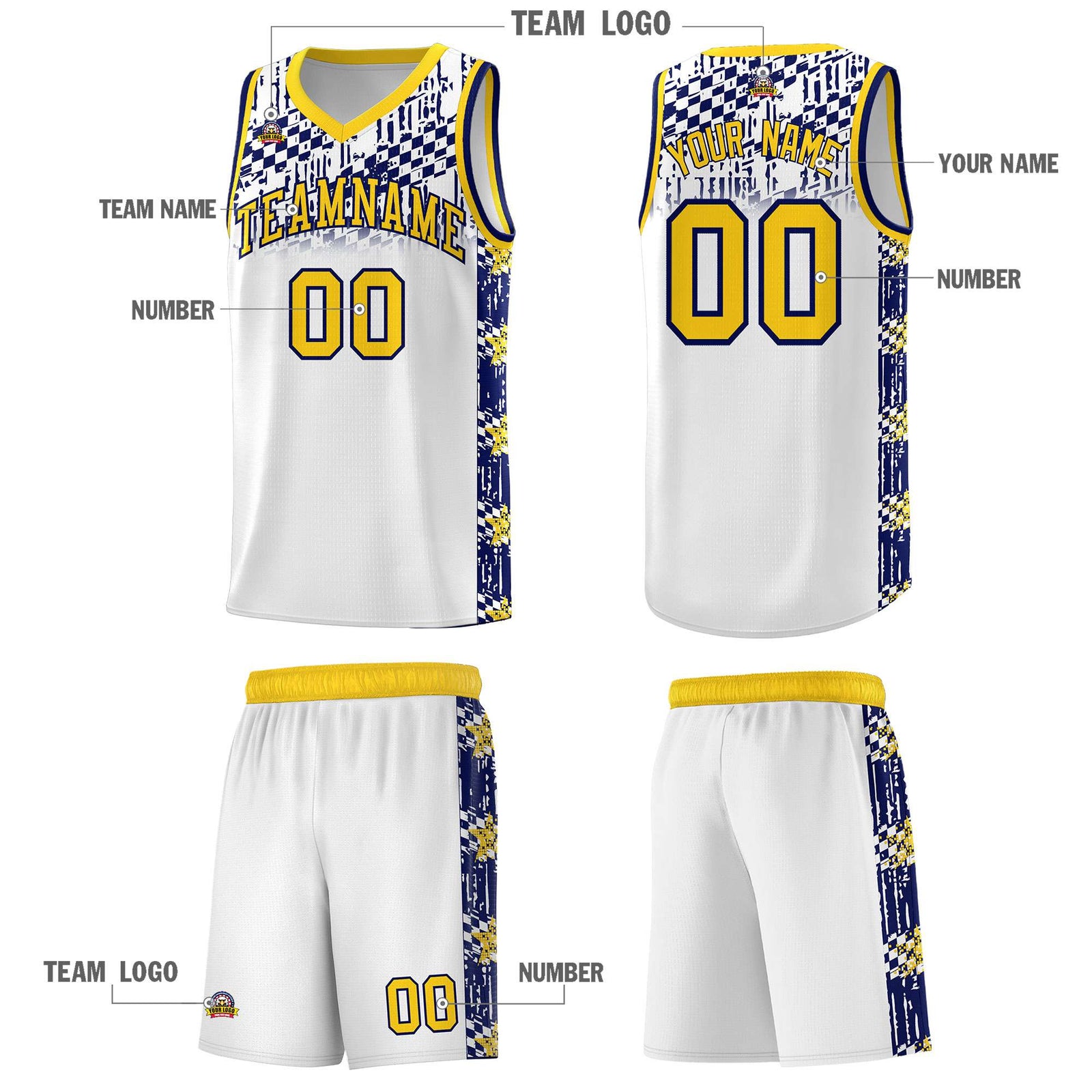Custom White Mosaic Stars Pattern Sports Uniform Basketball Jersey