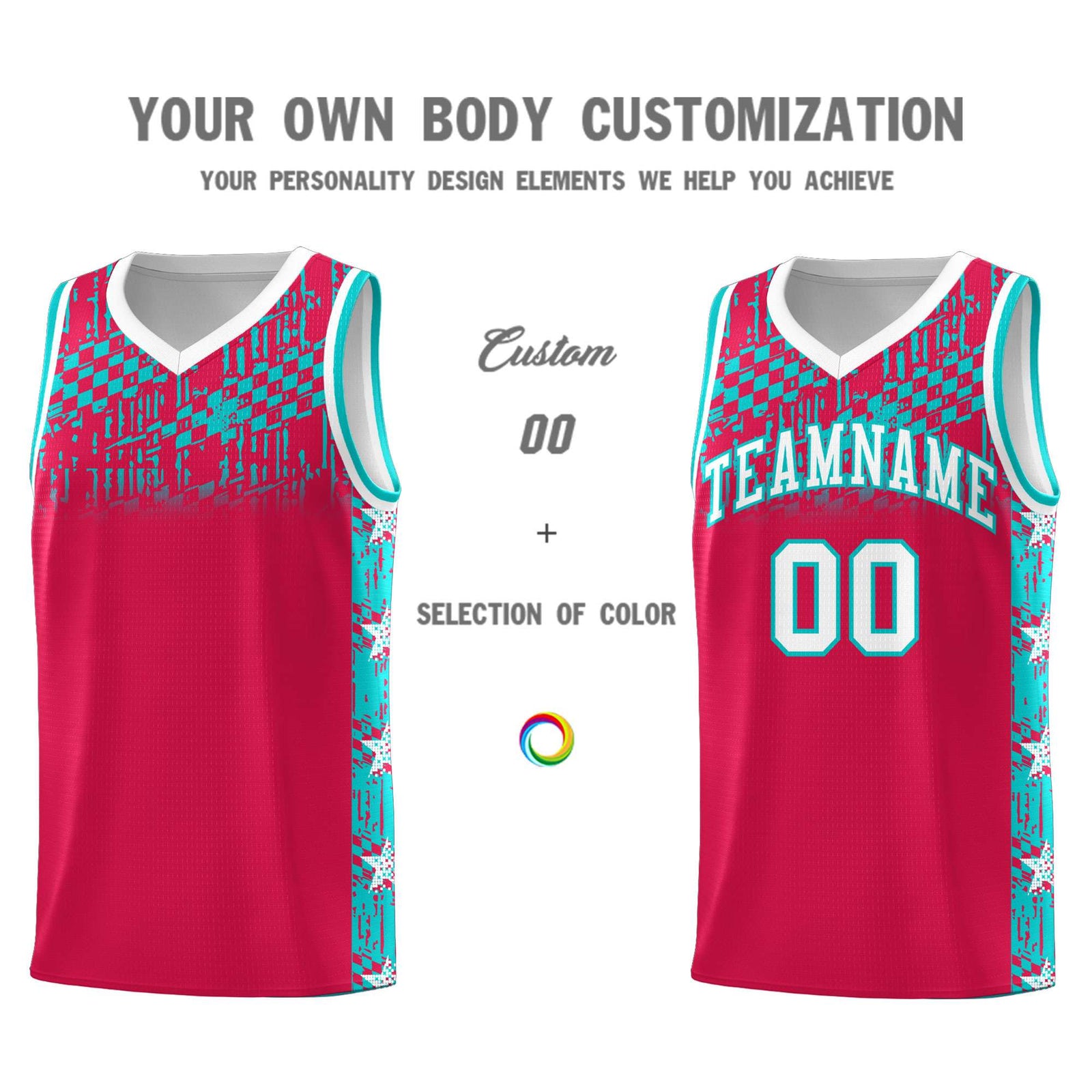 Custom Red Mosaic Stars Pattern Sports Uniform Basketball Jersey