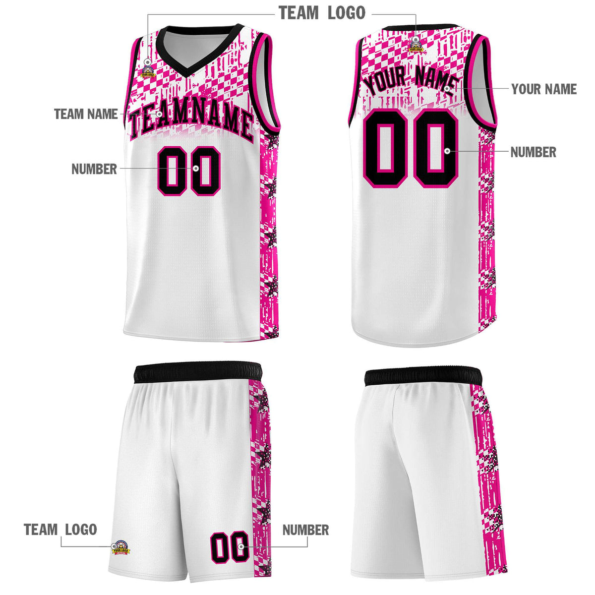 Custom White Mosaic Stars Pattern Sports Uniform Basketball Jersey