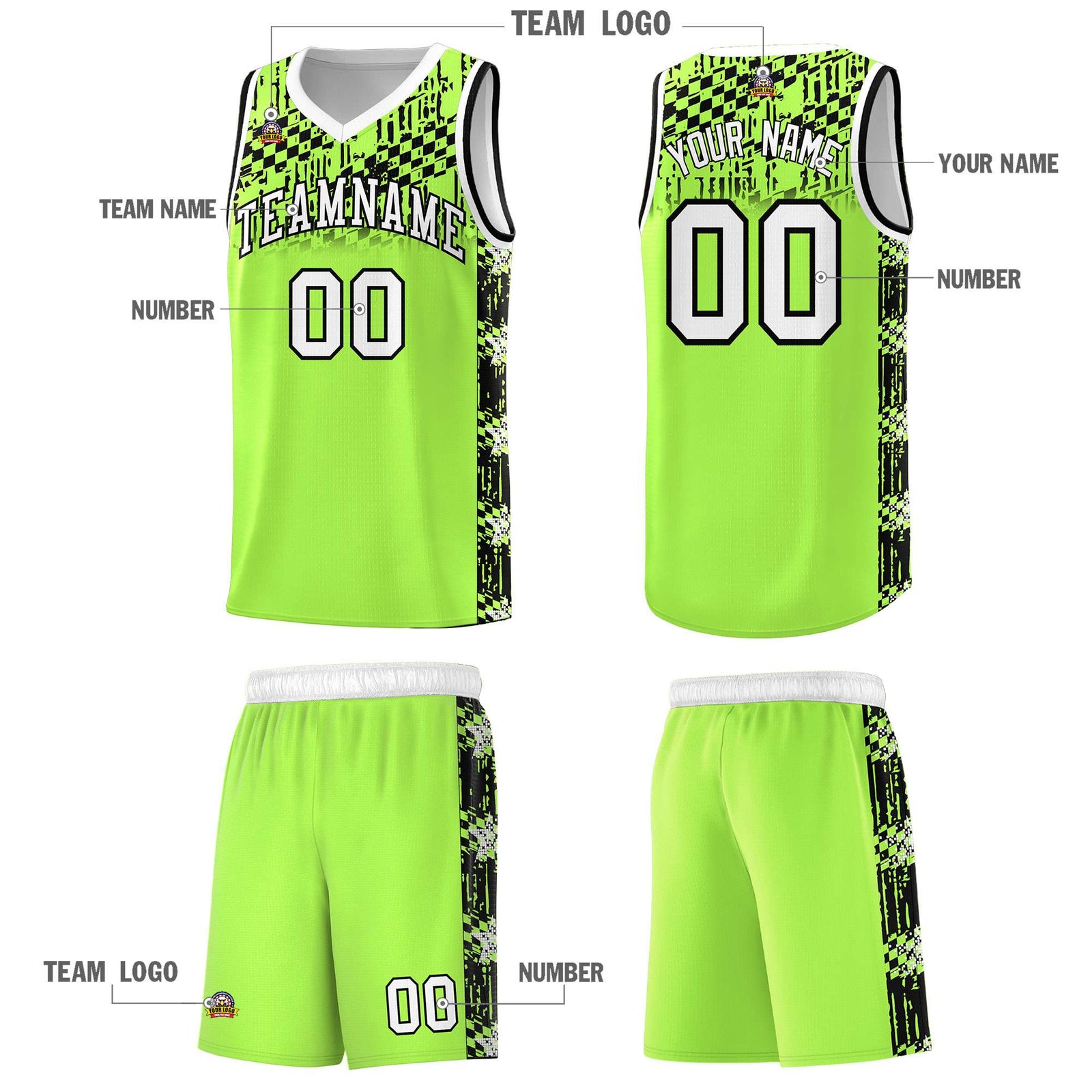 Custom Fluorescent Green Mosaic Stars Pattern Sports Uniform Basketball Jersey