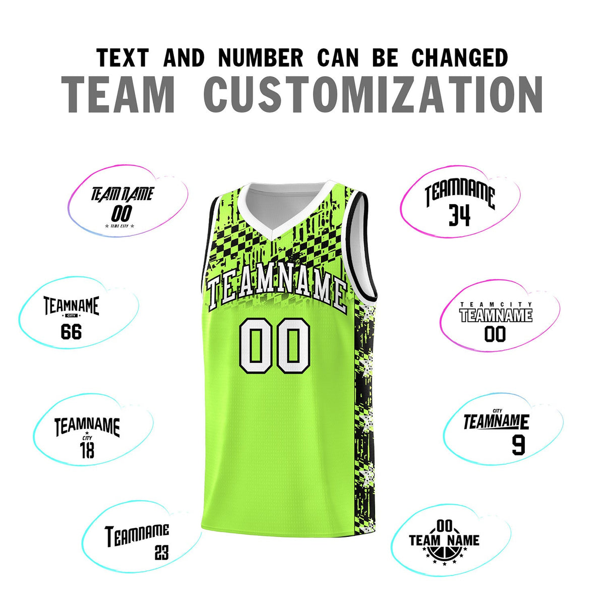 Custom Fluorescent Green Mosaic Stars Pattern Sports Uniform Basketball Jersey