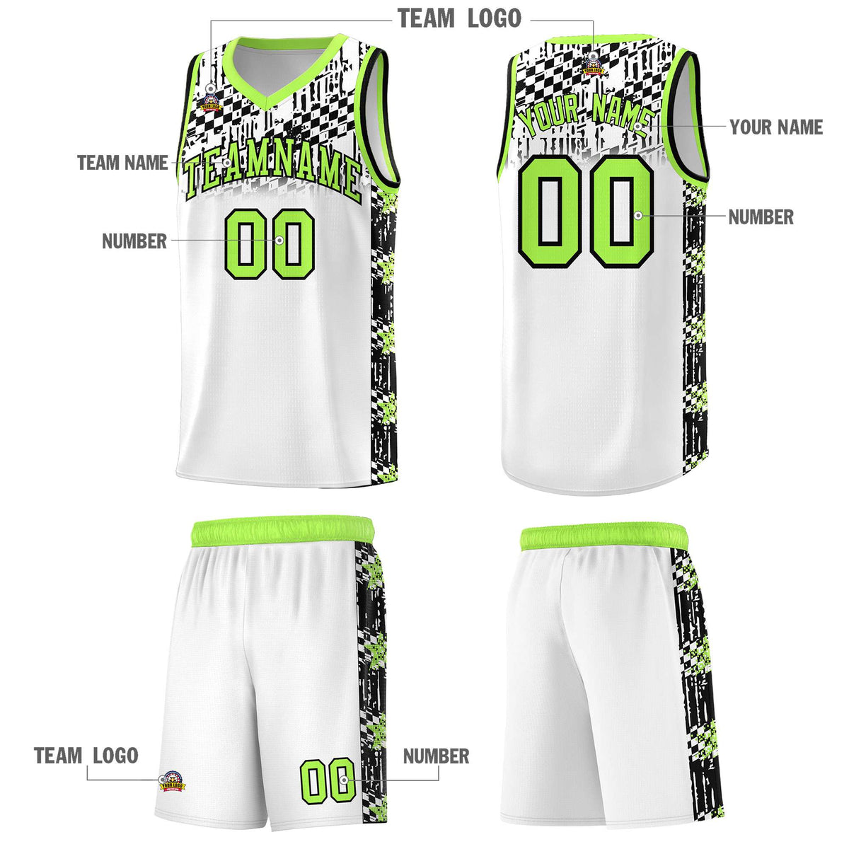 Custom White Mosaic Stars Pattern Sports Uniform Basketball Jersey