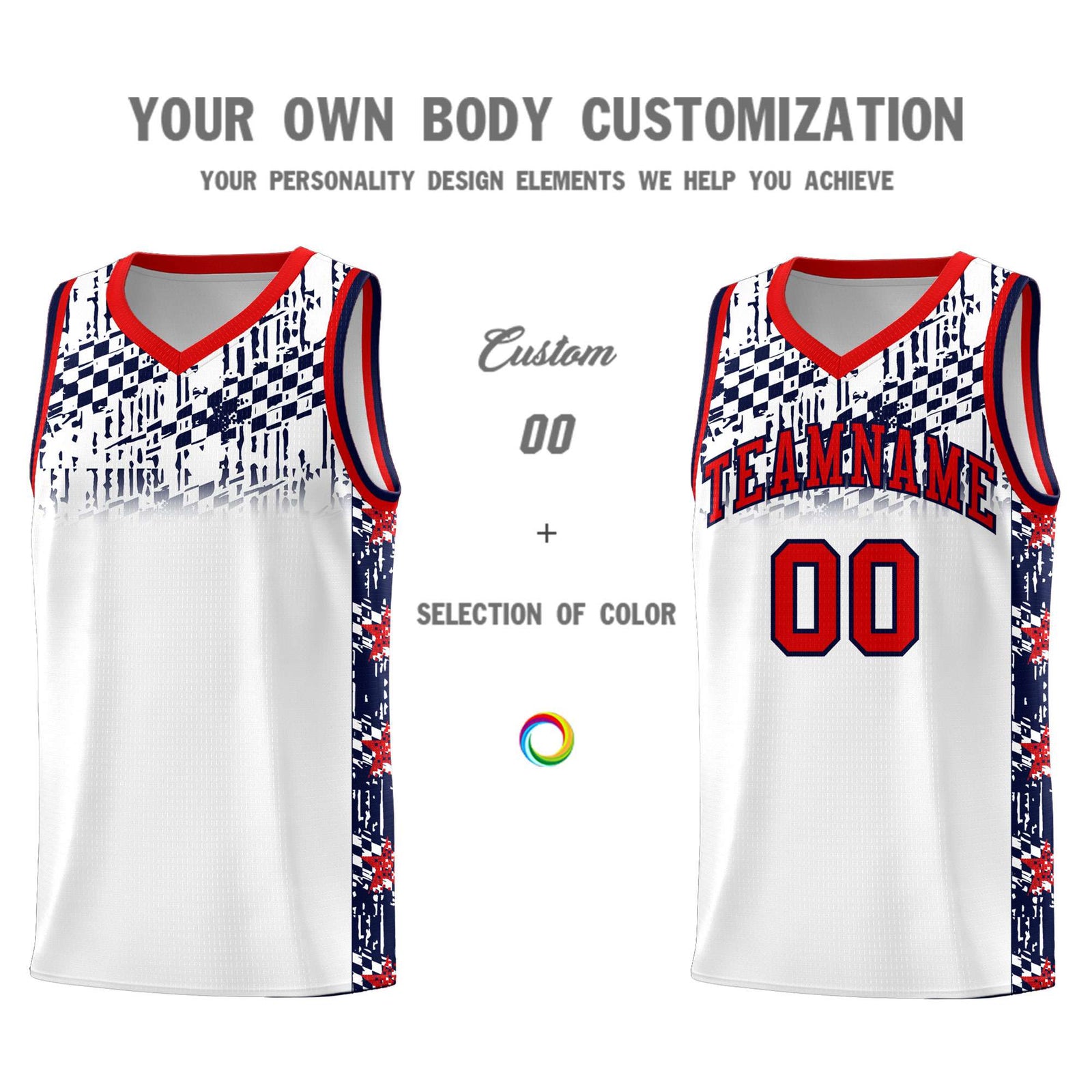 Custom White Mosaic Stars Pattern Sports Uniform Basketball Jersey