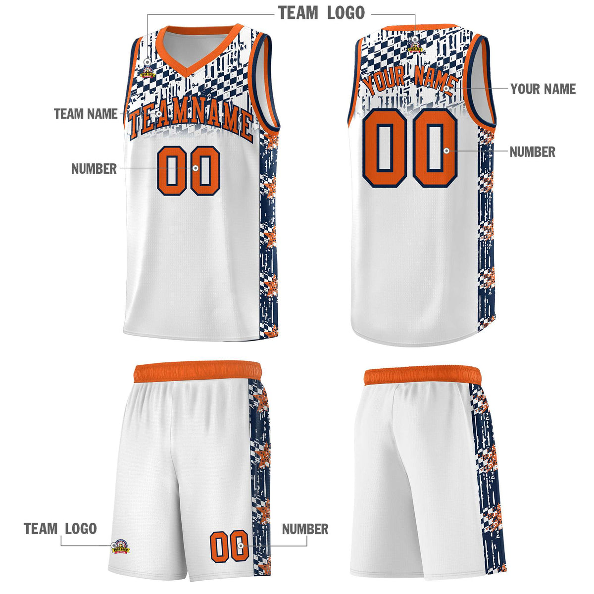 Custom White Mosaic Stars Pattern Sports Uniform Basketball Jersey