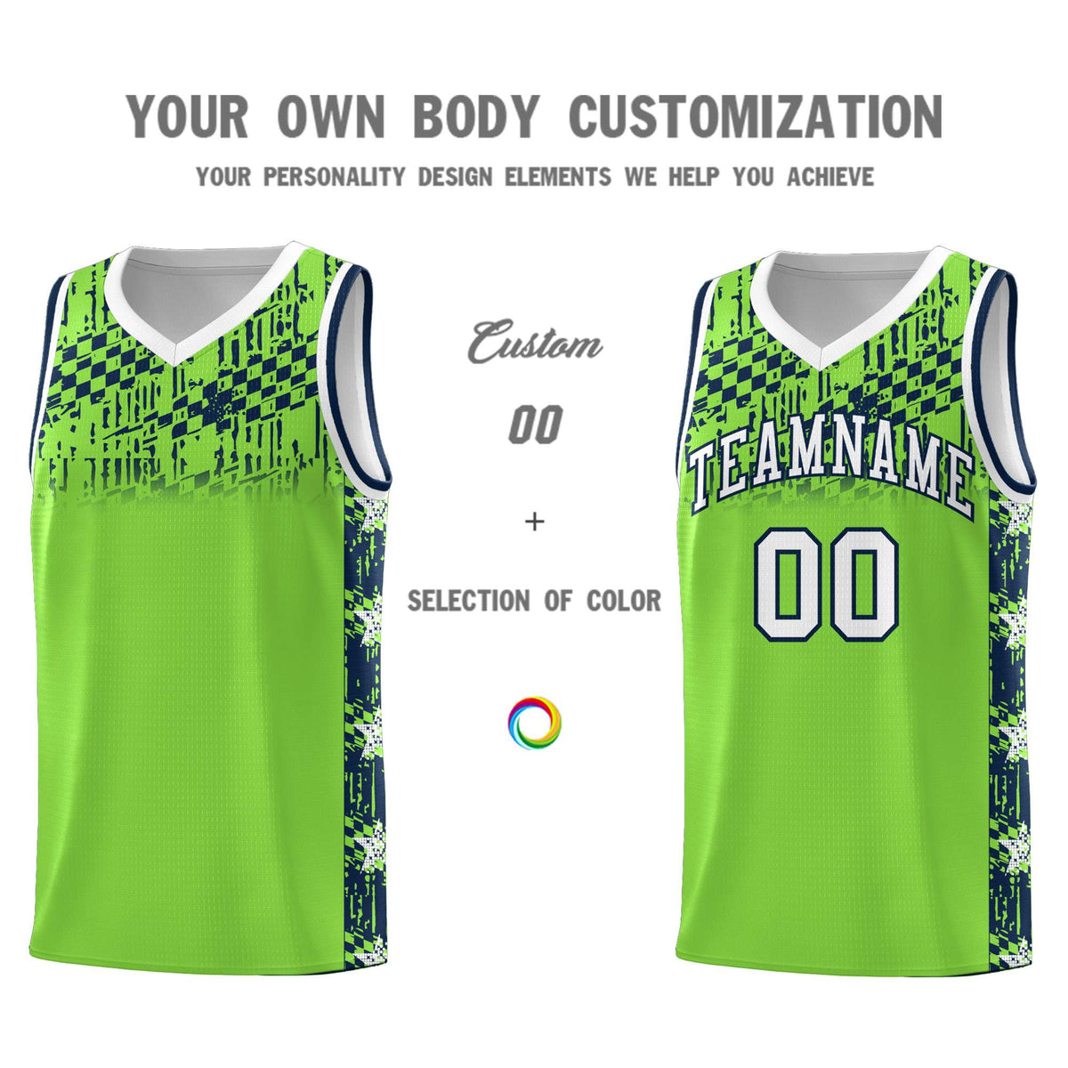 Custom Neon Green Mosaic Stars Pattern Sports Uniform Basketball Jersey