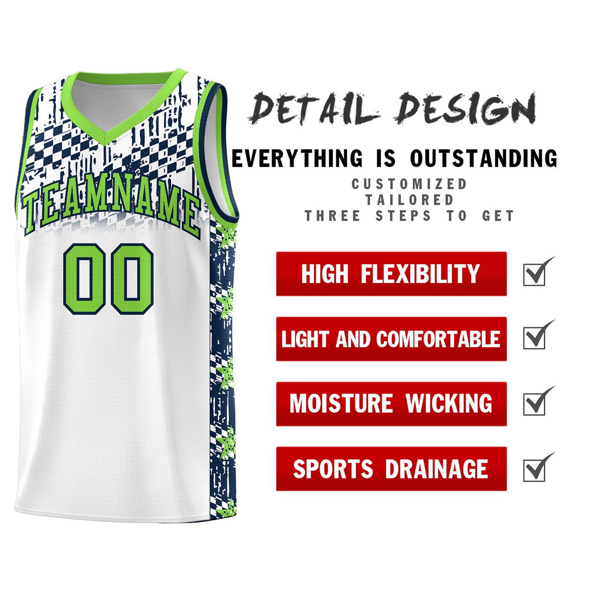 Custom White Mosaic Stars Pattern Sports Uniform Basketball Jersey